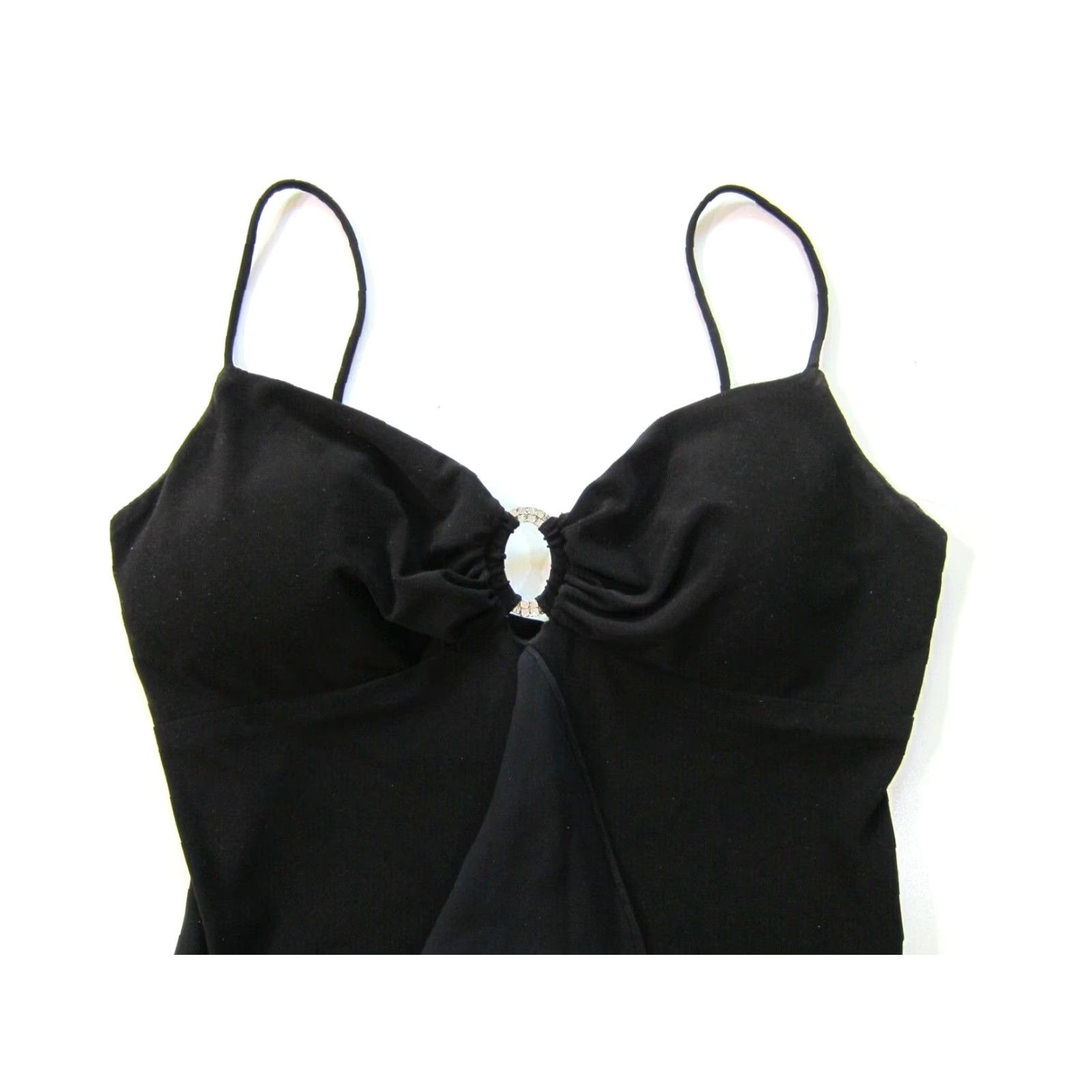 Vintage VINTAGE Jump JUMP Wendye Chaitin Jewel Black Stretch Spaghetti Strap Ruffle Dress 3/4 Dress Size S / US 4 / IT 40 - 5 Thumbnail