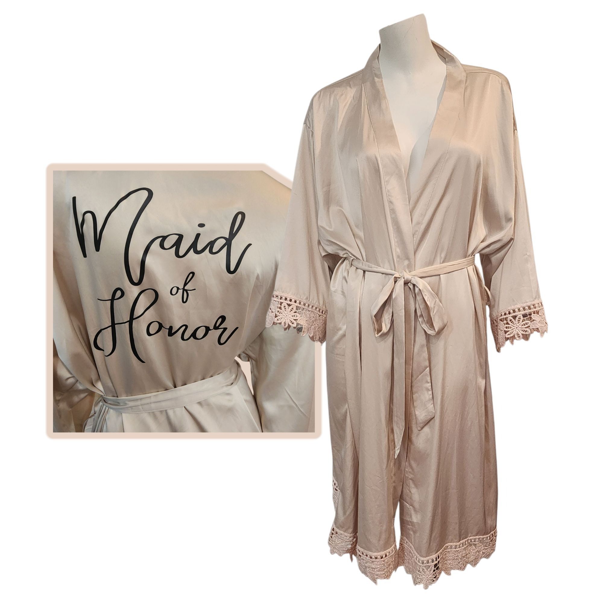 Other Maid of Honor Bridal Party Robe Silk Satin Lace Trim Spa Rob Size 4XL / US 24-26 - 1 Thumbnail