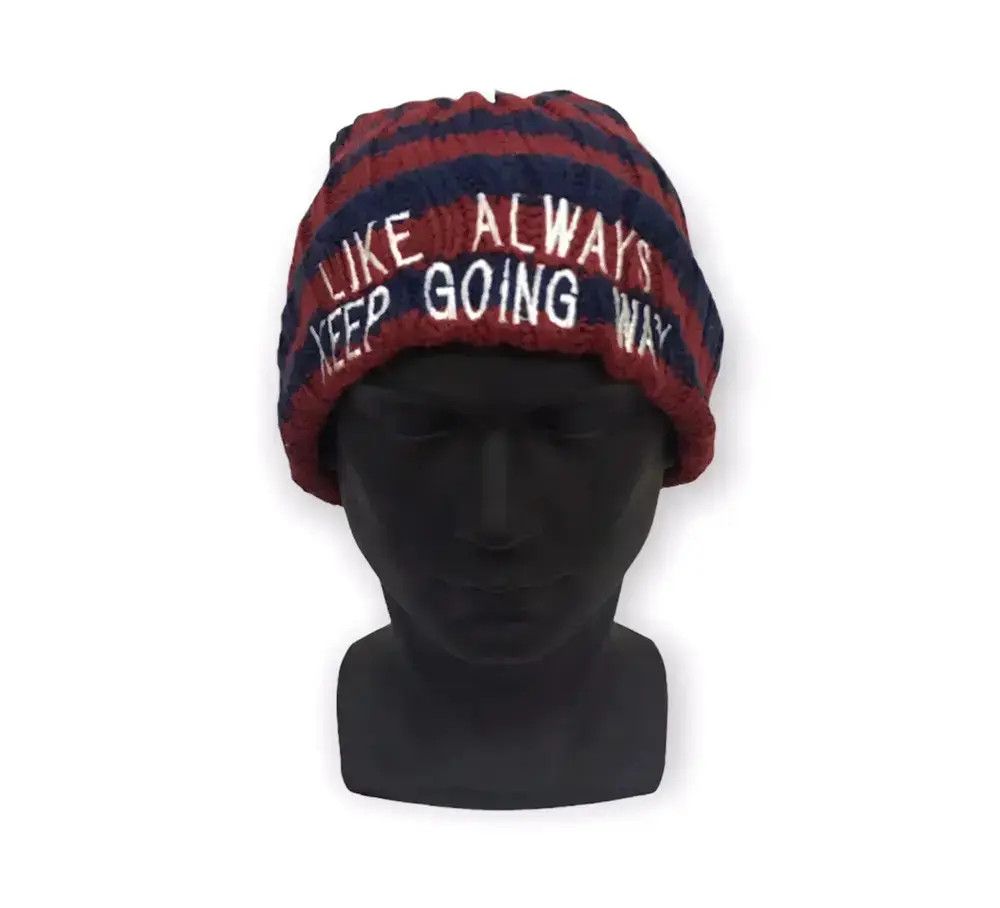 Japanese Brand × Vintage Japanese Brand Back Number Striped Design Knit Snowcap Hat Size ONE SIZE - 1 Thumbnail
