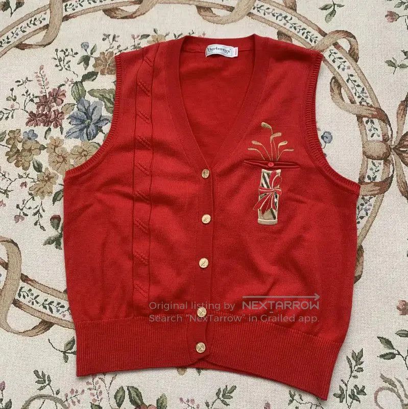 Burberry Burberry Red Cotton Women's Vest Cardigan. Size M / US 6-8 / IT 42-44 - 3 Thumbnail