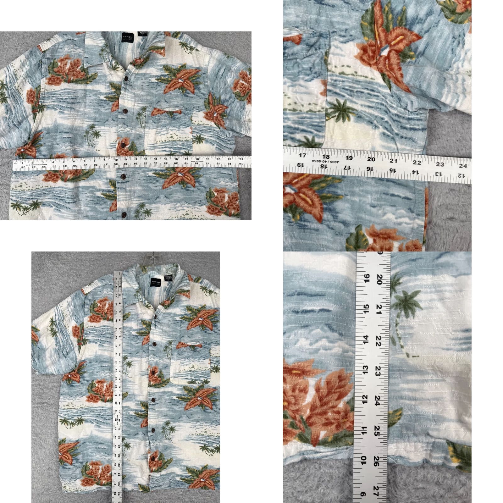 Arrow Arrow Shirt Men Large Blue White Red Floral Palm Pocket Button Up Hawaiian 100% Rayon Mens Size US L / EU 52-54 / 3 - 8 Thumbnail