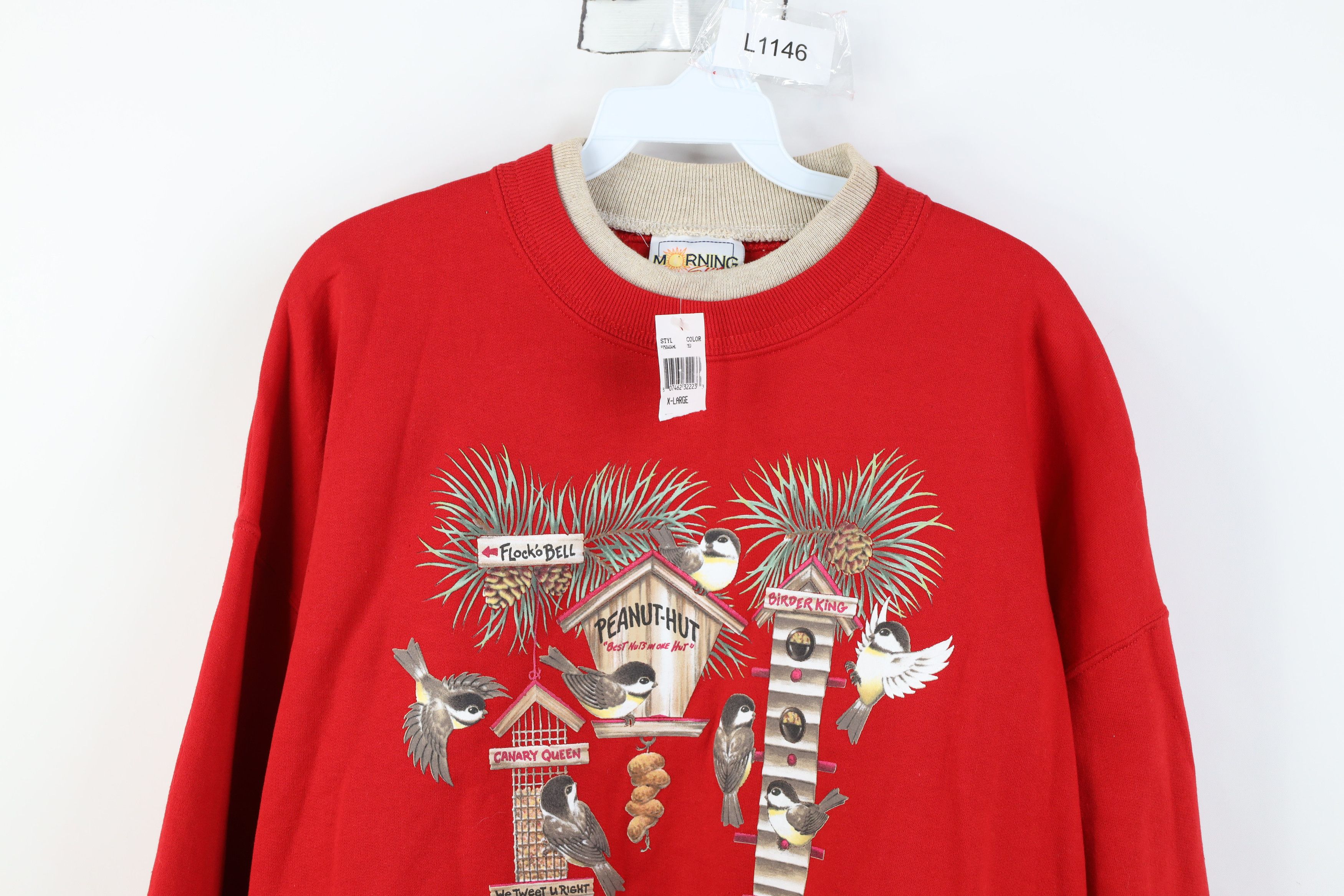 Vintage Deadstock Vintage 90s Christmas Nature Bird Sweatshirt Red Size XL / US 12-14 / IT 48-50 - 2 Thumbnail