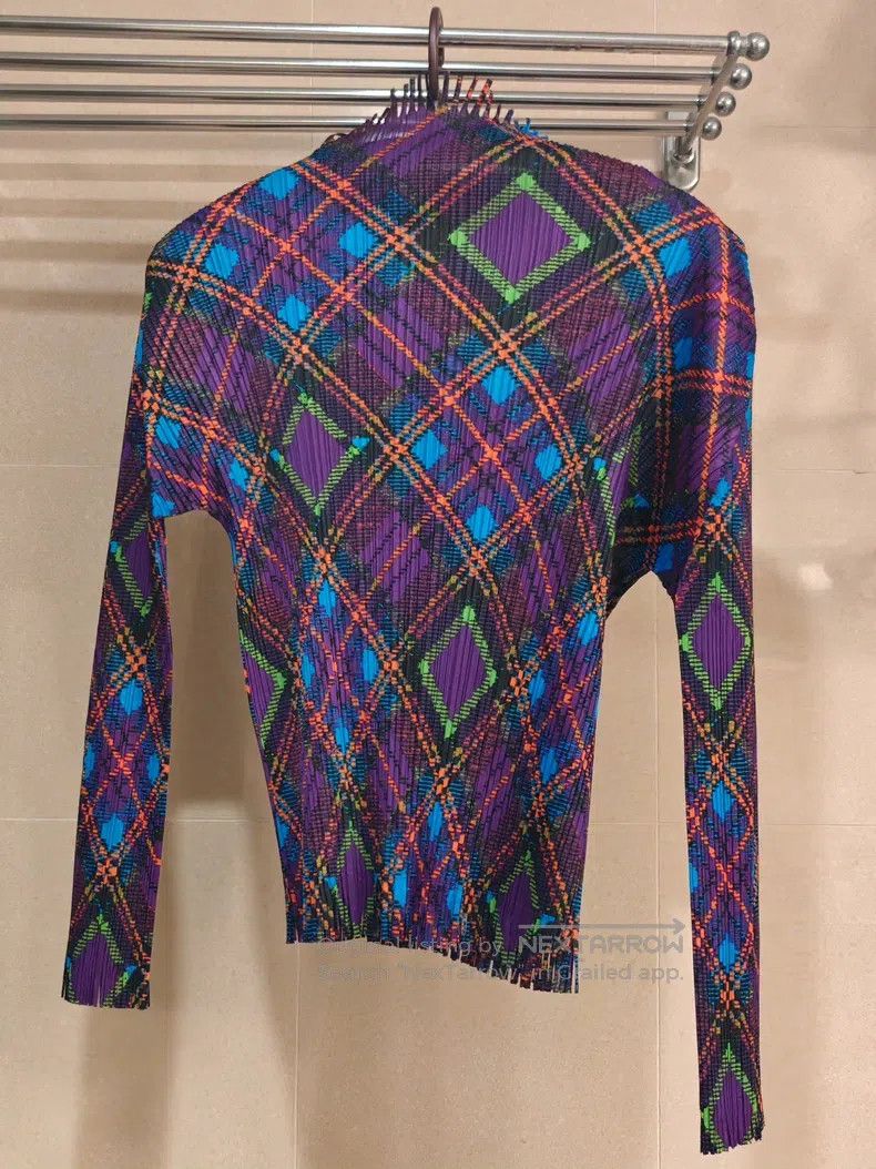 Issey Miyake Issey Miyake Fringed Turtleneck Top Purple Blue Plaid Size L / US 10 / IT 46 - 1 Thumbnail