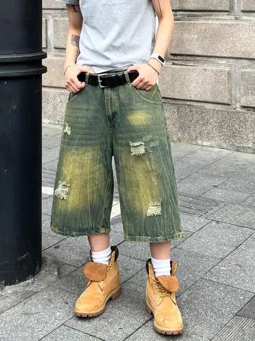 Japanese Brand WASHED distressed jorts GOTHIC punk Y2K Size US 36 / EU 52 - 4 Thumbnail