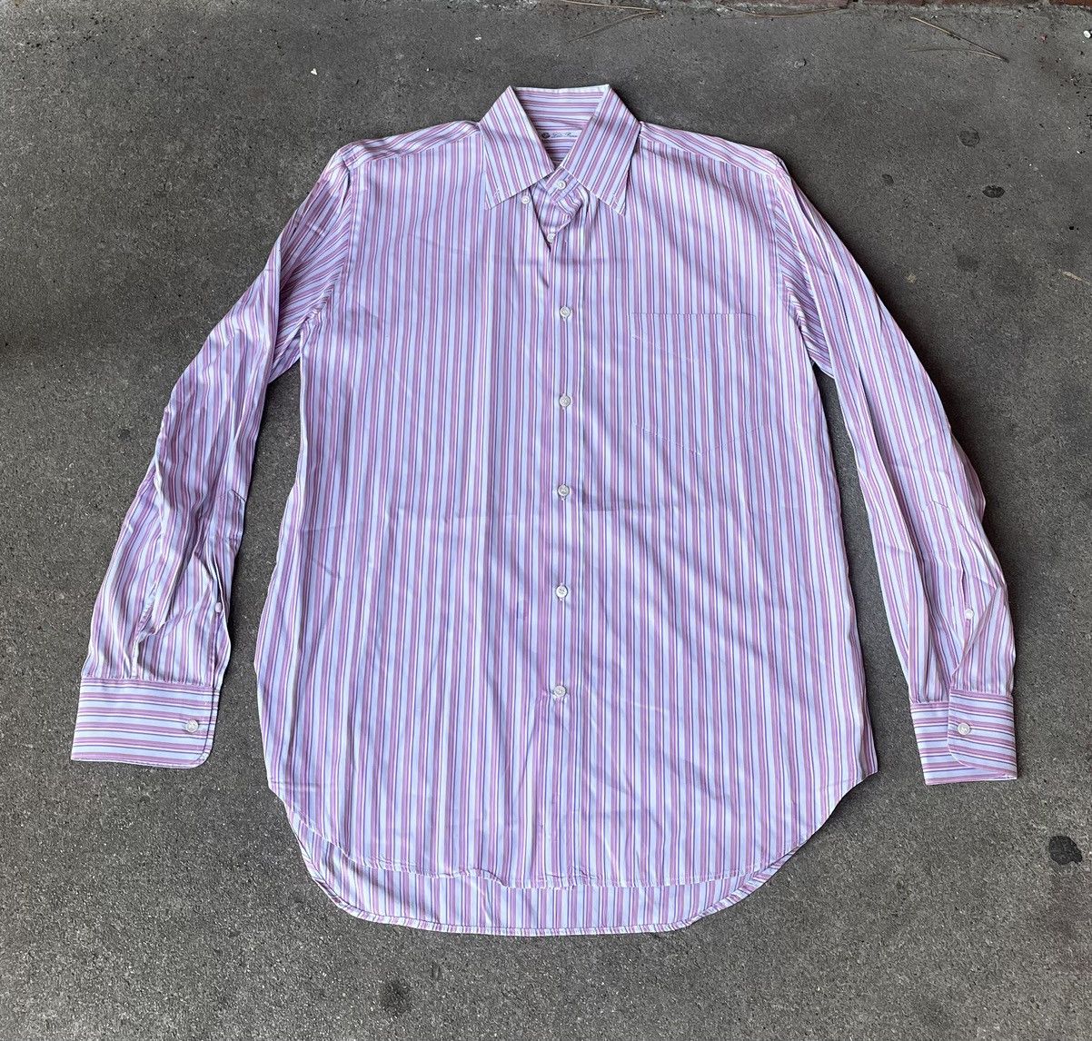 image of Loro Piana Mens Button Down Dress Shirt Pink Multicolored (Size Large)