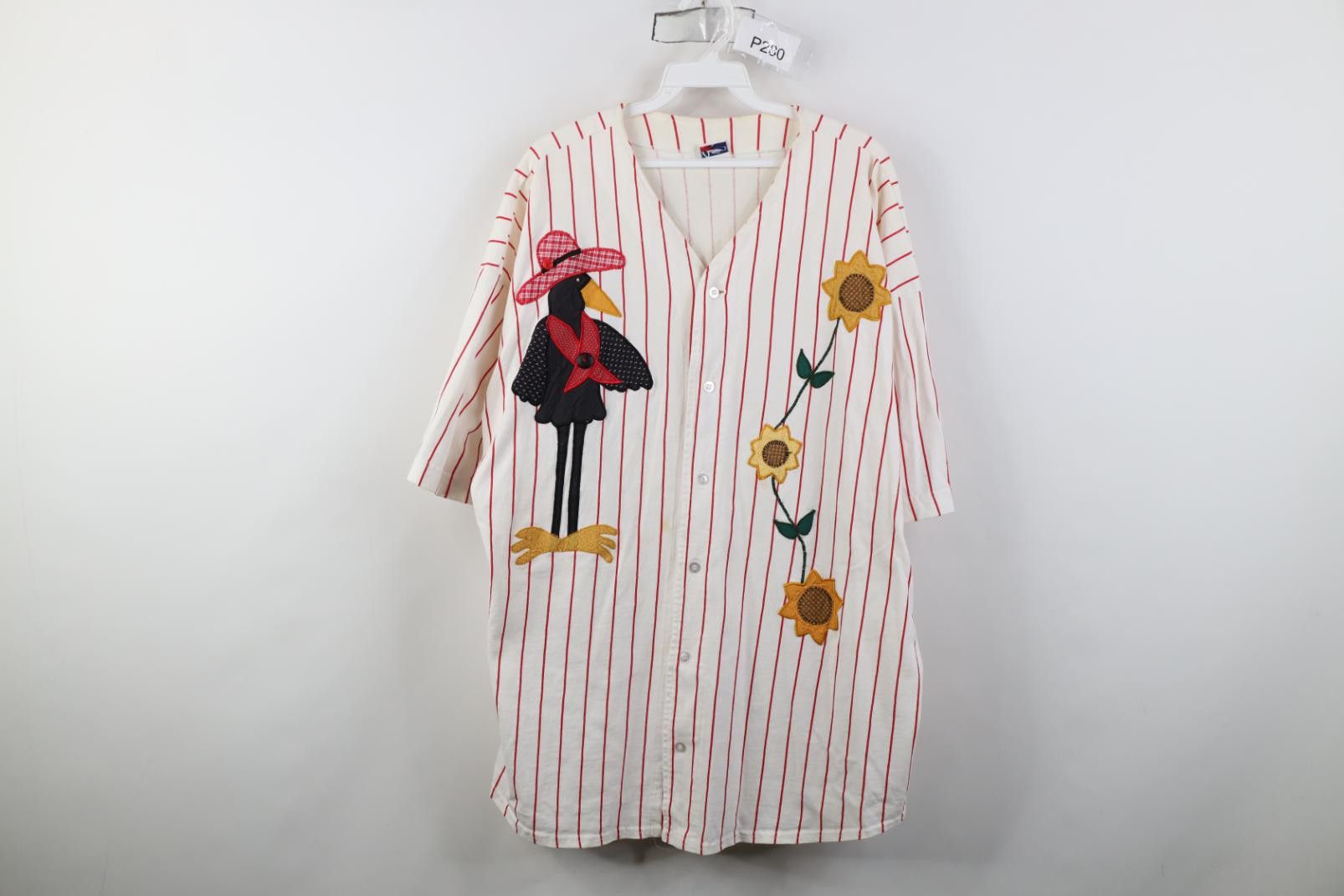 Vintage Vintage 90s Sunflower Pinstriped Baseball Jersey Shirt USA Size XXL / US 16-18 / IT 52-54 - 1 Thumbnail