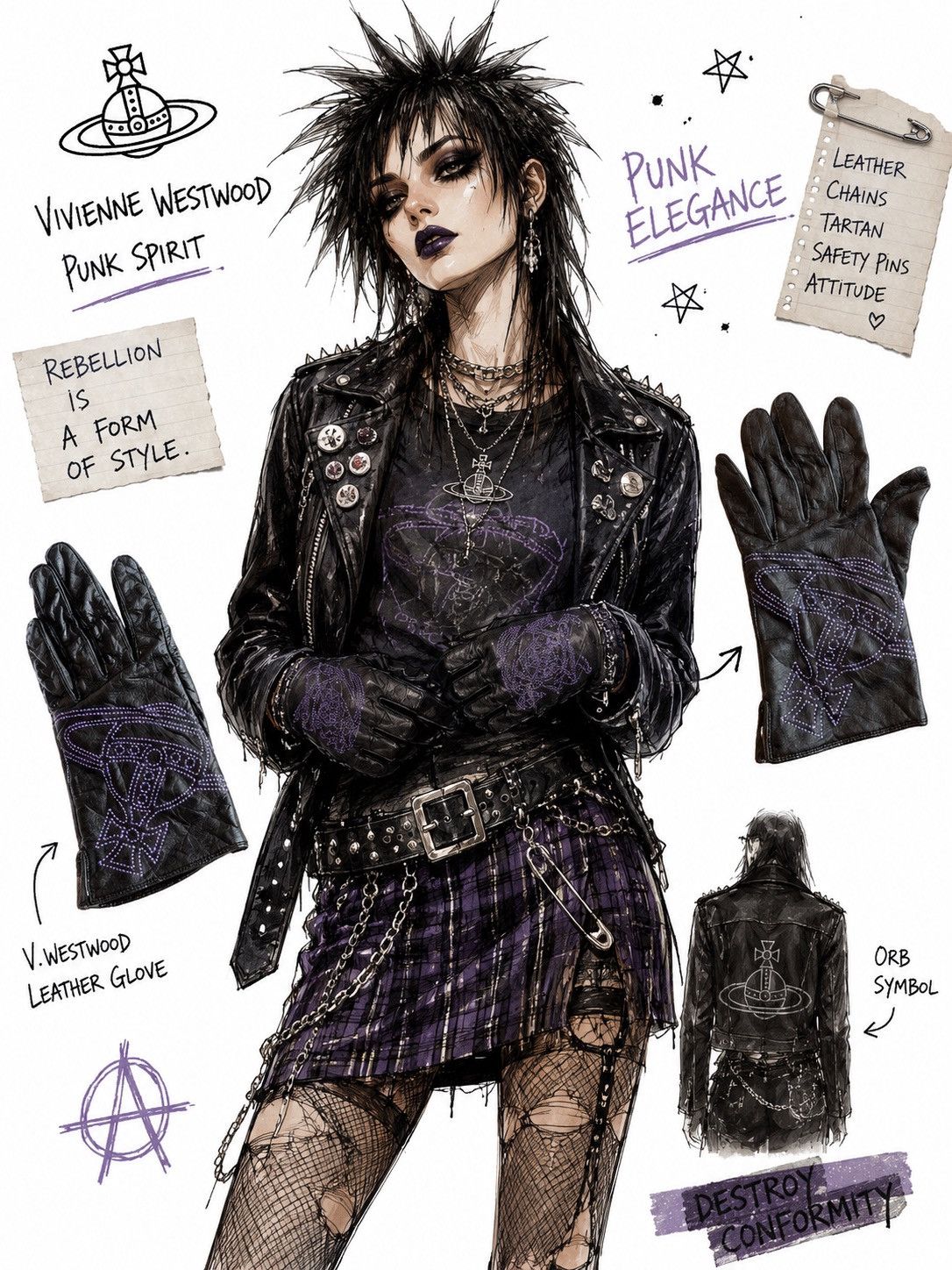 Vivienne Westwood Vivienne Westwood Leather Orb Gloves Vtg Punk Design Rare Size 28 - 8 Thumbnail