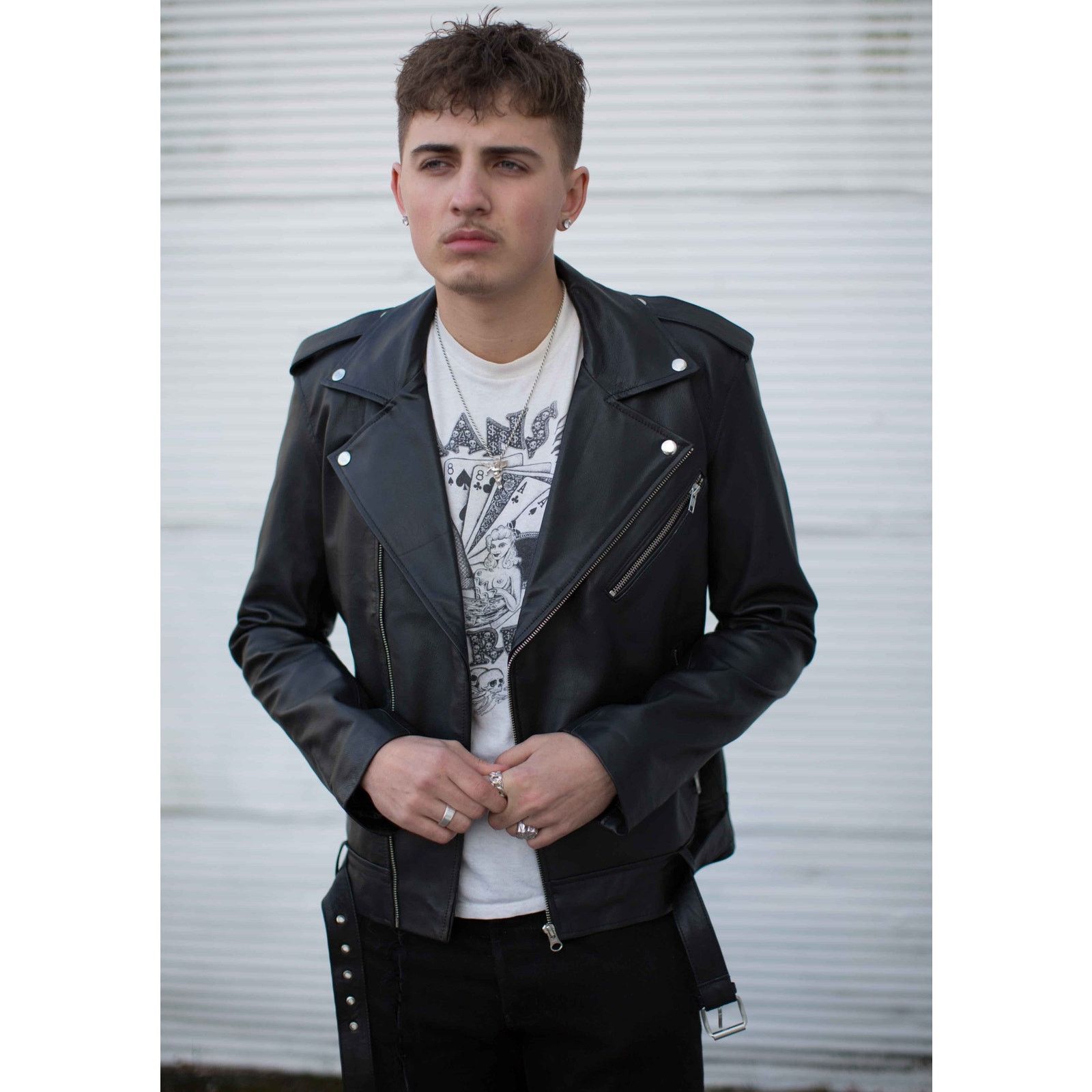 & Other Stories James Leather Moto Belted Biker Jacket Size US L / EU 52-54 / 3 - 4 Thumbnail