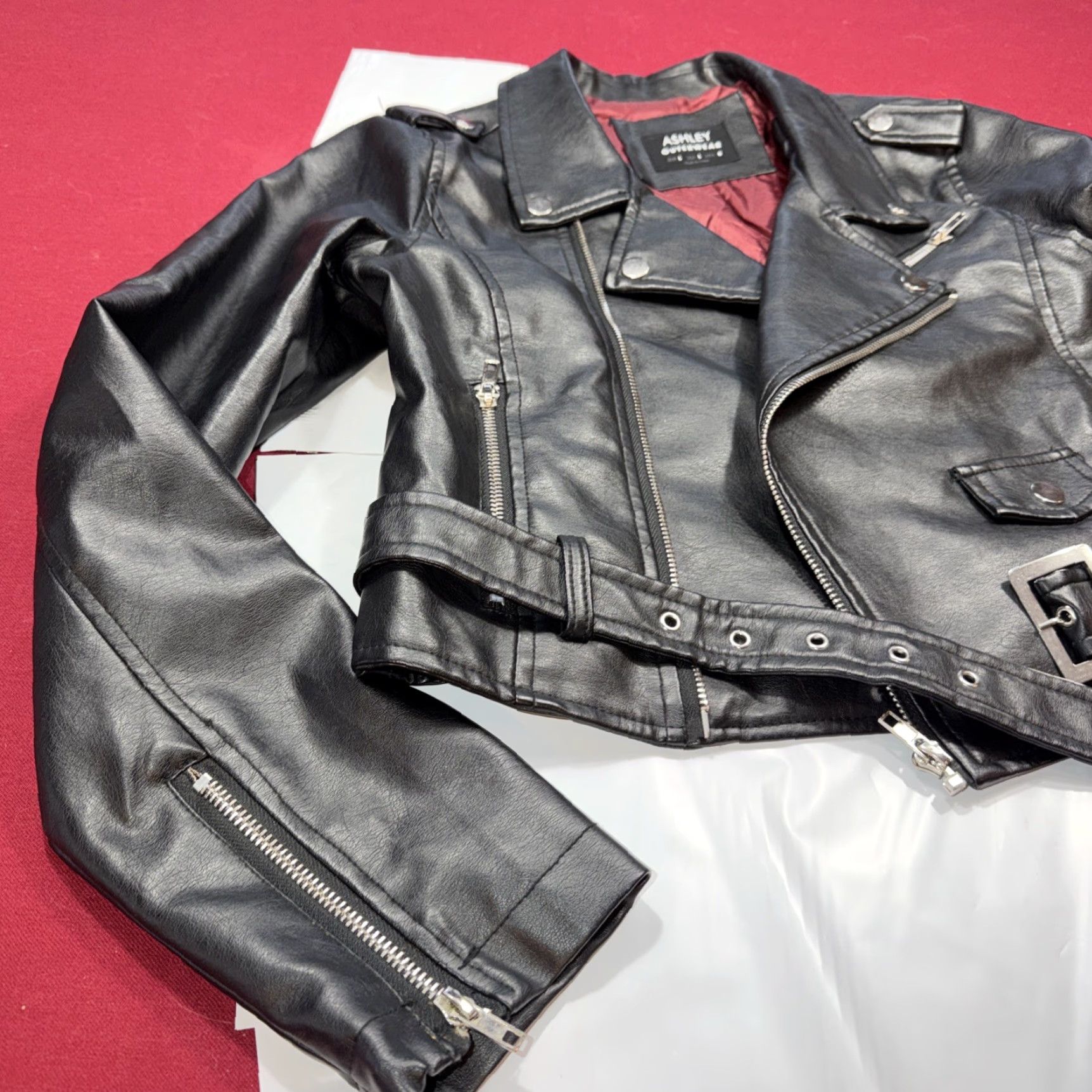 Vintage ASHLEY 26 INTERNATIONAL BRENDA Jacket WOMEN Large Black Faux Leather Moto Biker Size L / US 10 / IT 46 - 2 Thumbnail