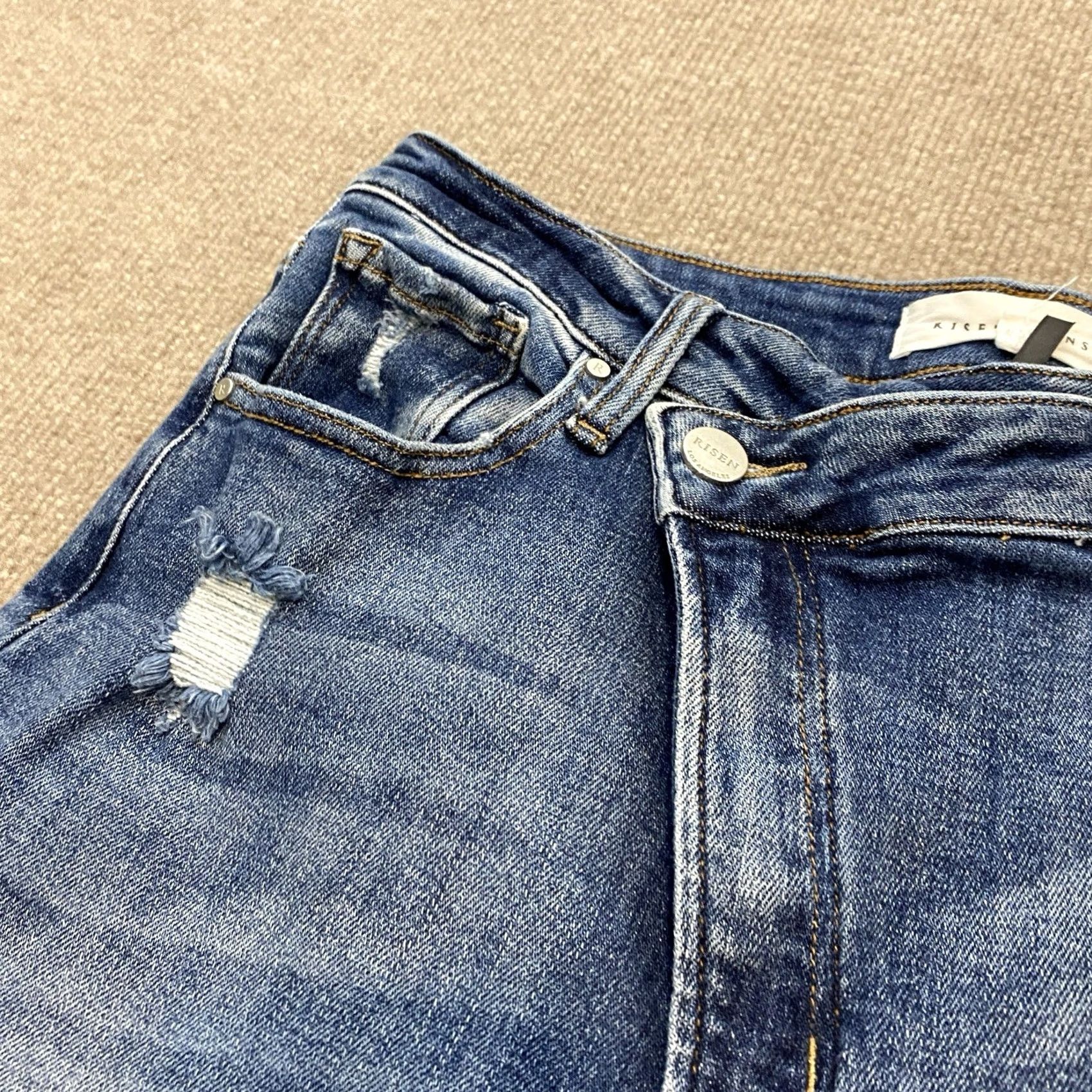 Vintage Risen Jeans Women's 32 High Rise Crossover Asymmetrical Zipper Denim Boho Blue Size 24" / US 00 / IT 34 - 3 Thumbnail