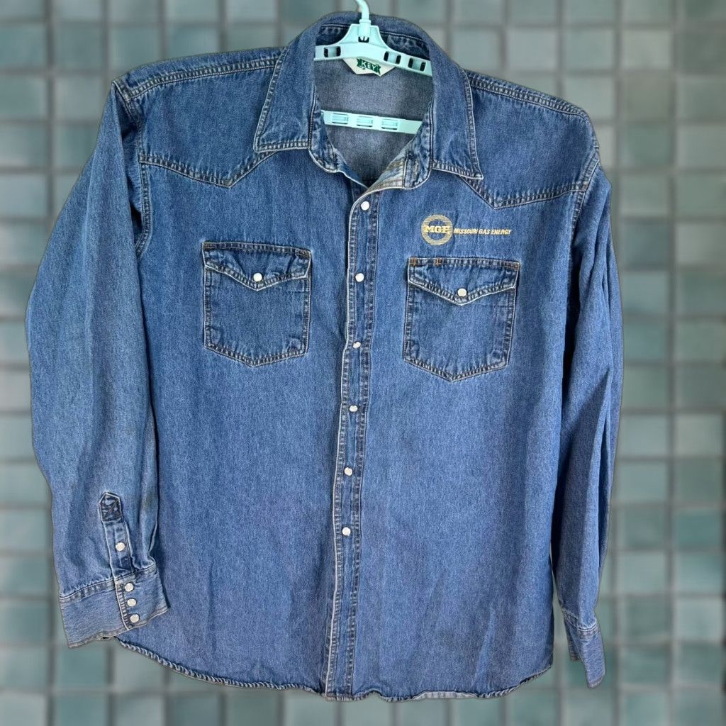 Vintage Key Denim Snap Button-Up Shirt Men 2XL Blue Missouri Gas & Electric Western Size US XXL / EU 58 / 5 - 1 Thumbnail