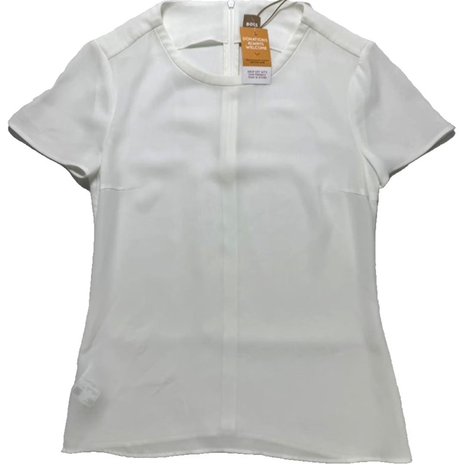 Hugo Boss HUGO BOSS Blouse Women White | Short Sleeve | 2 | Regular Fit | 100% Polyester | Made In Poland Size XS / US 0-2 / IT 36-38 - 2 Thumbnail