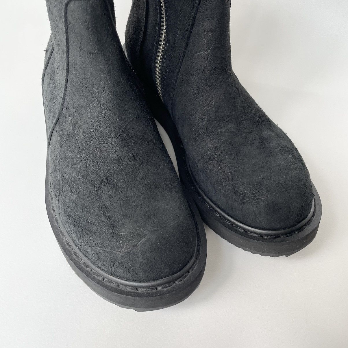 Rick Owens Black Crust Leather 'Mohawk' Combat Boots Size US 7 / IT 37 - 8 Thumbnail