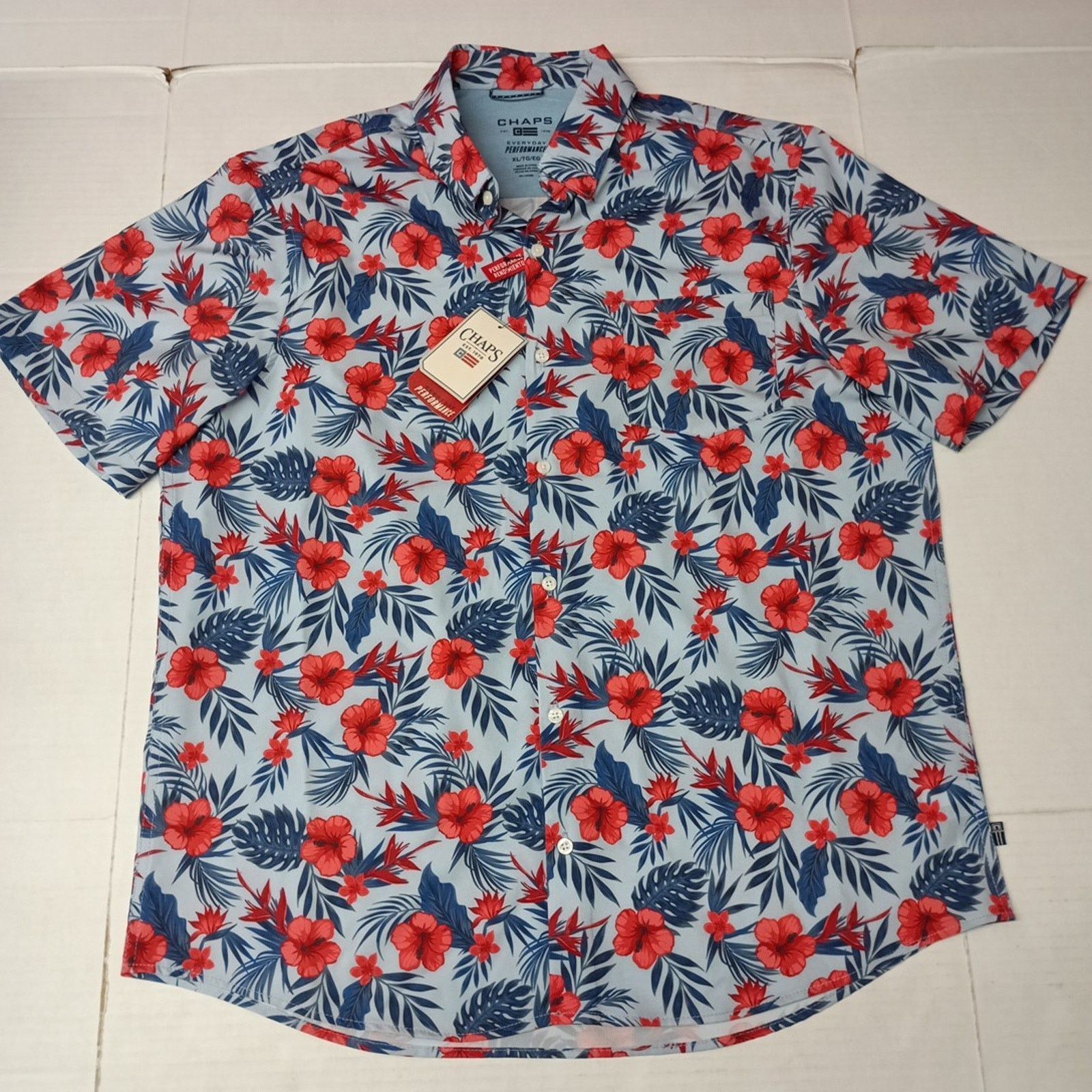 Chaps Chaps Everyday Performance Shirt Men's Size XL Blue Floral Size US XL / EU 56 / 4 - 1 Thumbnail