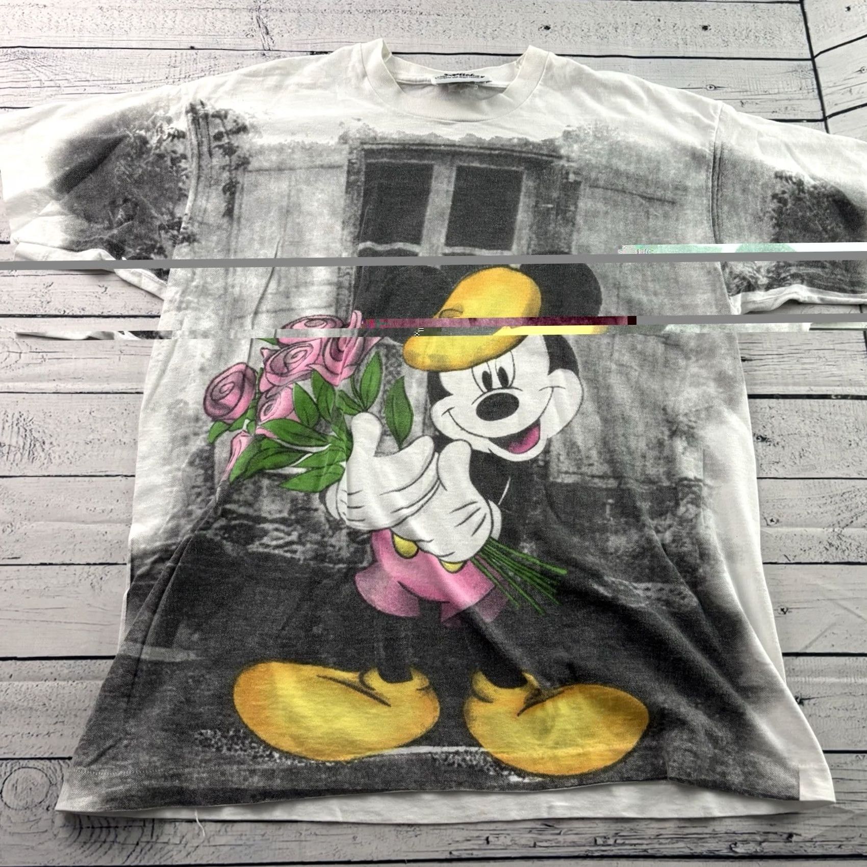 Disney VTG Mickey Mouse All Over Print Short Sleeve T Shirt Men's XL White Disney 90s Shirt Micky Mouse Crew Neck Graphic Print Retro Java: Size US XL / EU 56 / 4 - 2 Thumbnail