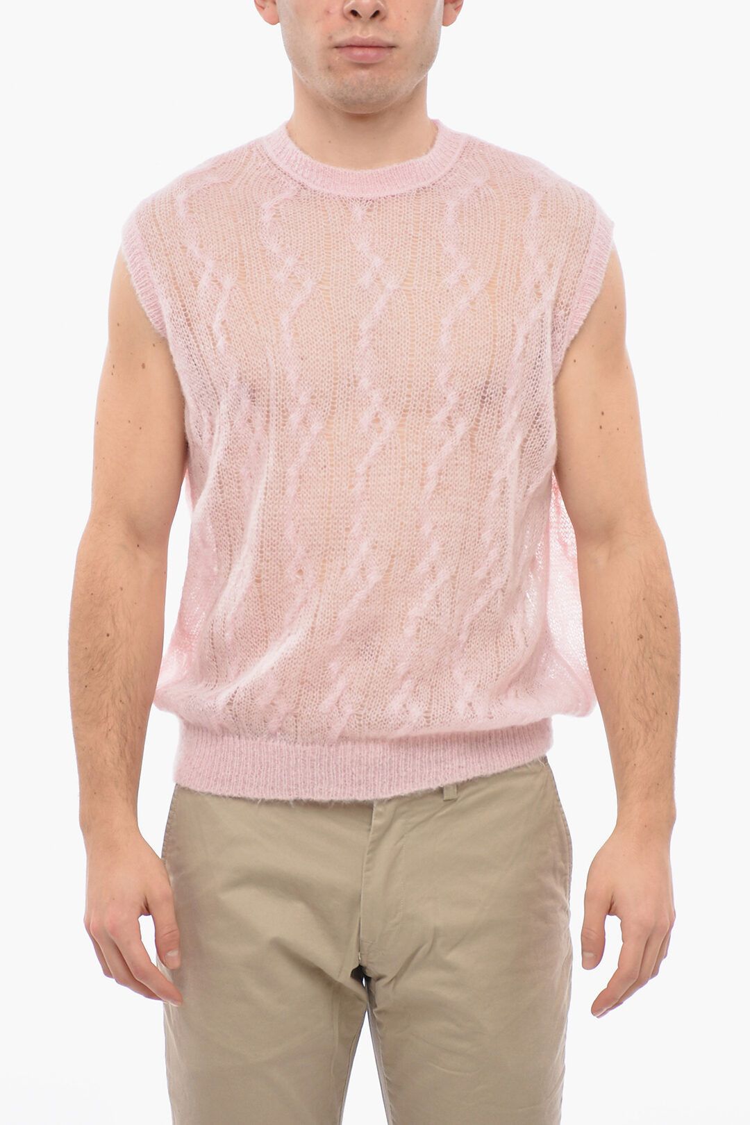 image of Amiri Og1Mm0424 Mohair Blend Semi Sheer Vest In Pink, Men's (Size Large)