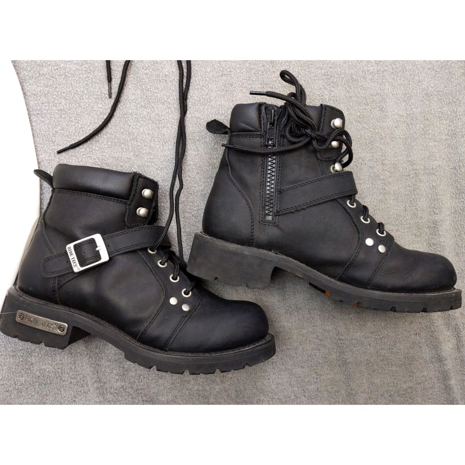 Vintage Ride Tecs Boots Womens Size 9 Black Leather 8143 Motorcycle Biker Riding Lace Up Size US 9 / IT 39 - 2 Thumbnail
