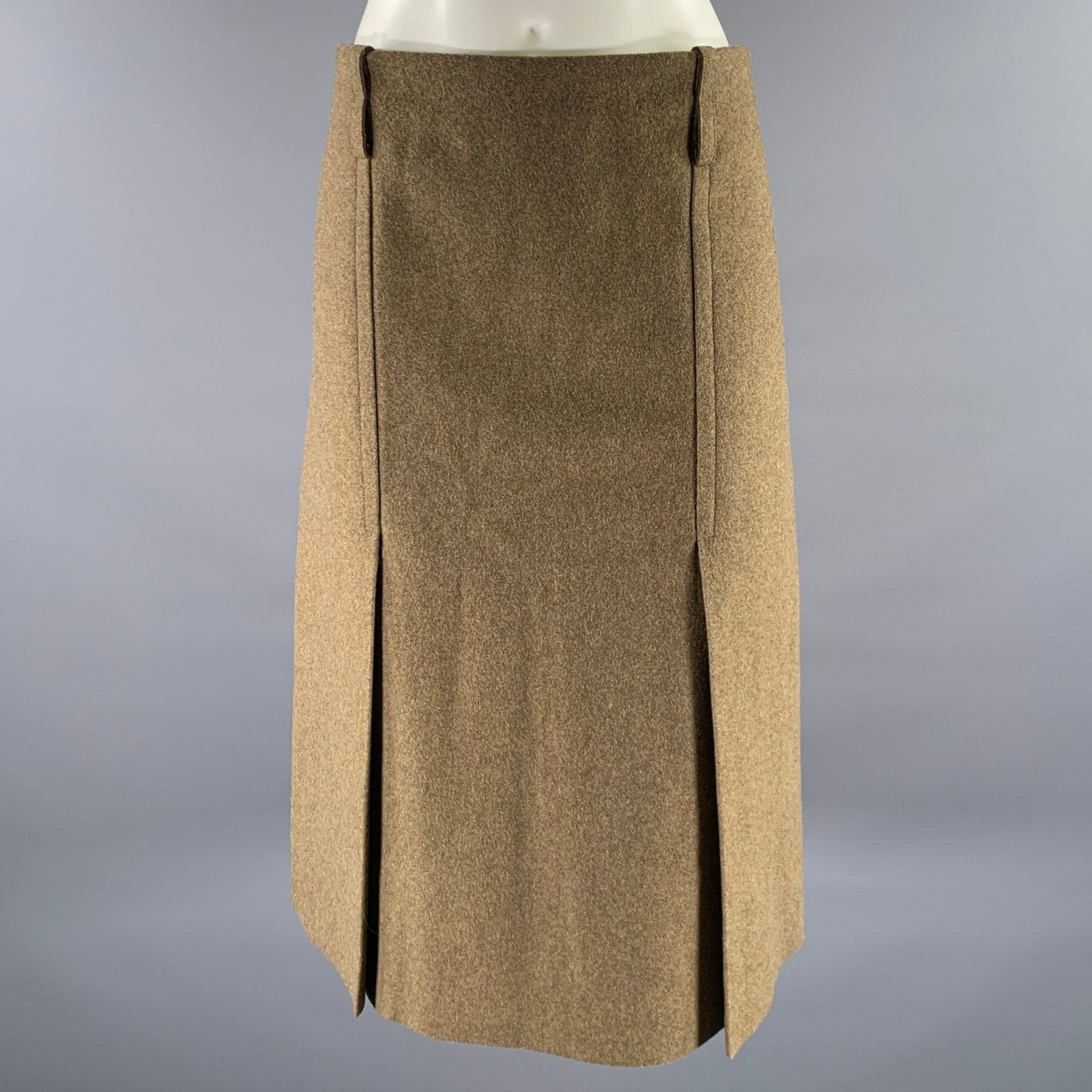 Victoria Beckham VICTORIA BECKHAM Size 10 Olive Merino Wool Mid-Calf Skirt Size 32" / US 10 / IT 46 - 1 Thumbnail