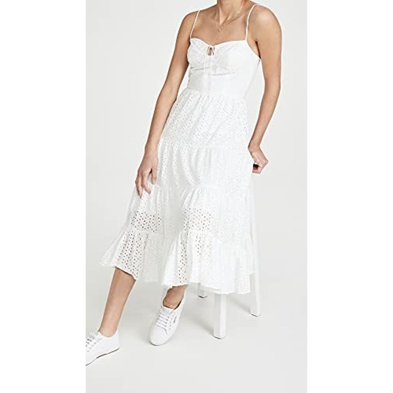 Wayf Timber Bustier Midi Dress Eyelet White Small A001333, Women's