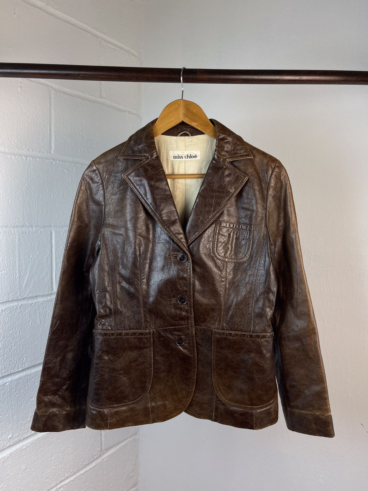 image of 90's Miss Chloe Leather Jacket in Brown, Women's (Size Small)