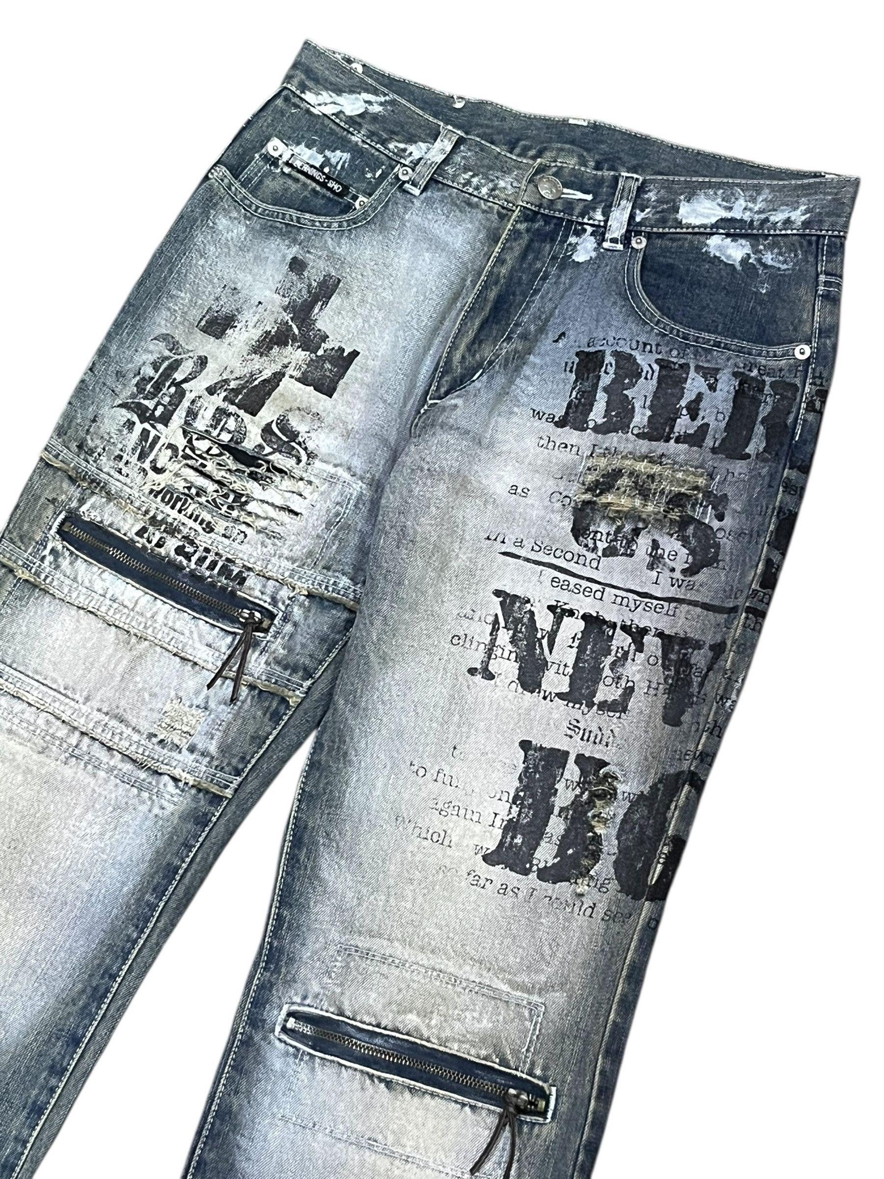 BERNINGS SHO Vtg BERNINGS-SHO Punk Distressed Poem Minimalist Flare Denim Size US 29 - 4 Thumbnail