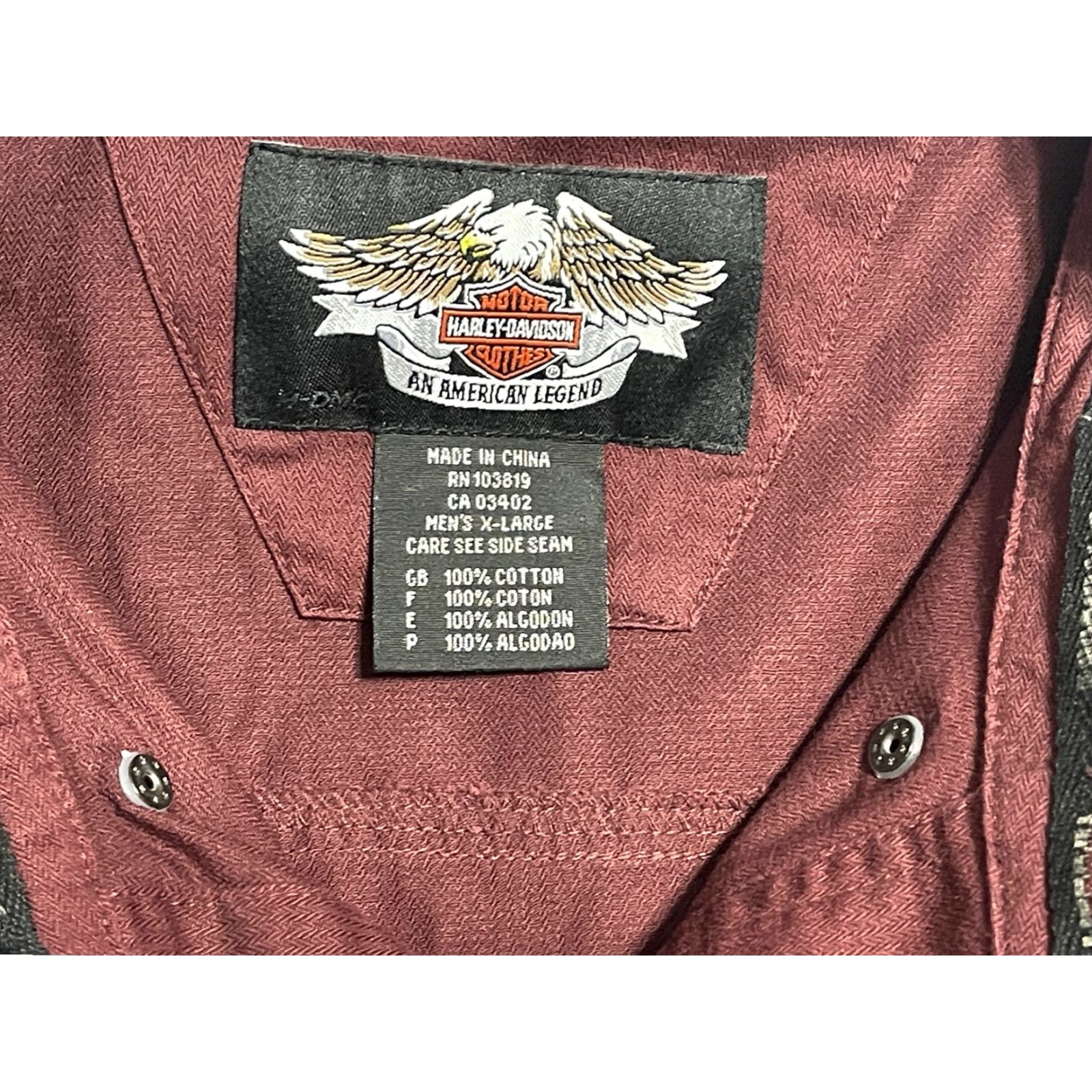 Harley Davidson VINTAGE Harley-Davidson Garage Shirt Button-Up Short Sleeve XL Men Maroon Cotton Logo Pockets Regular Chest Spread Collar Size US XL / EU 56 / 4 - 3 Thumbnail