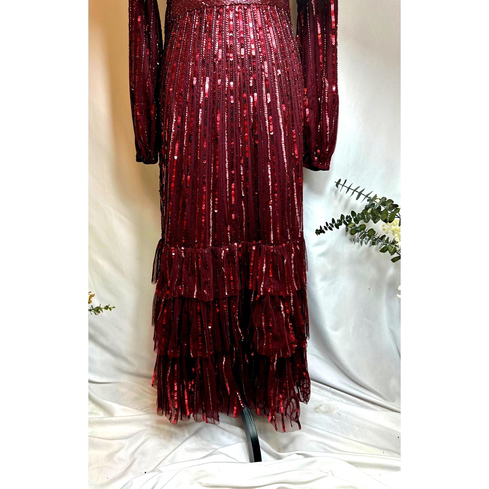 Other Mac Duggal Long Sleeve Ruffle Detail Sequin Dress Red 12 Size XL / US 12-14 / IT 48-50 - 12 Thumbnail