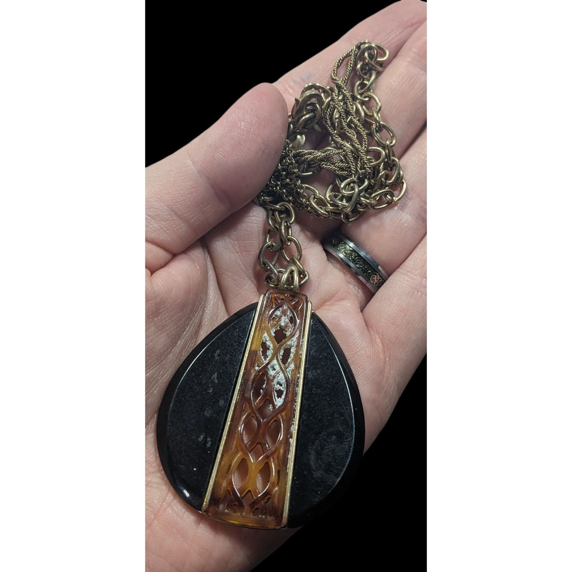 Liz Claiborne Vintage Liz Claiborne Tortoise Lucite Filigree Teardrop Pend Size ONE SIZE - 2 Thumbnail
