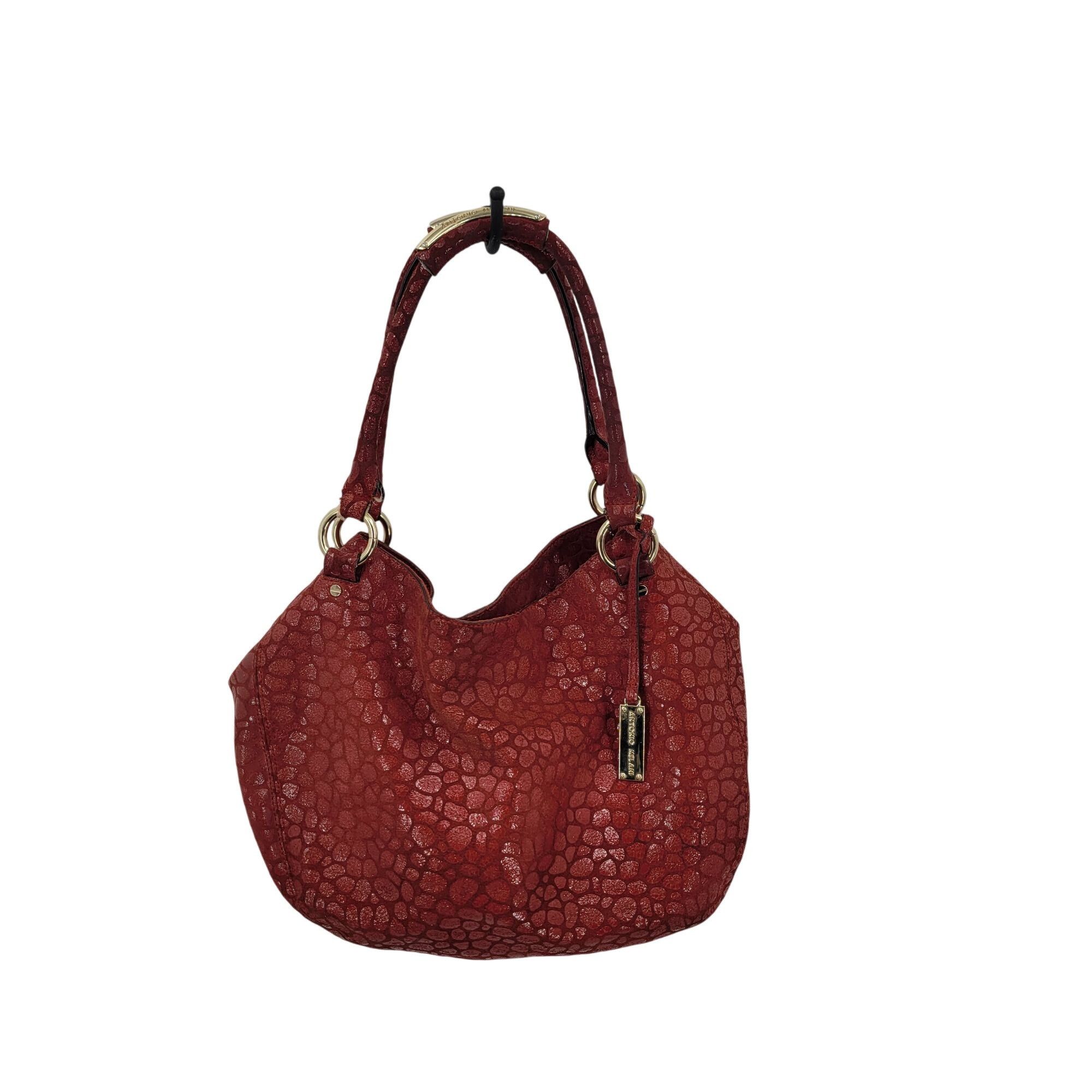 Designer Antonio Melani Red Pebble Textured Leather Hobo Satchel Shou Size ONE SIZE - 1 Thumbnail