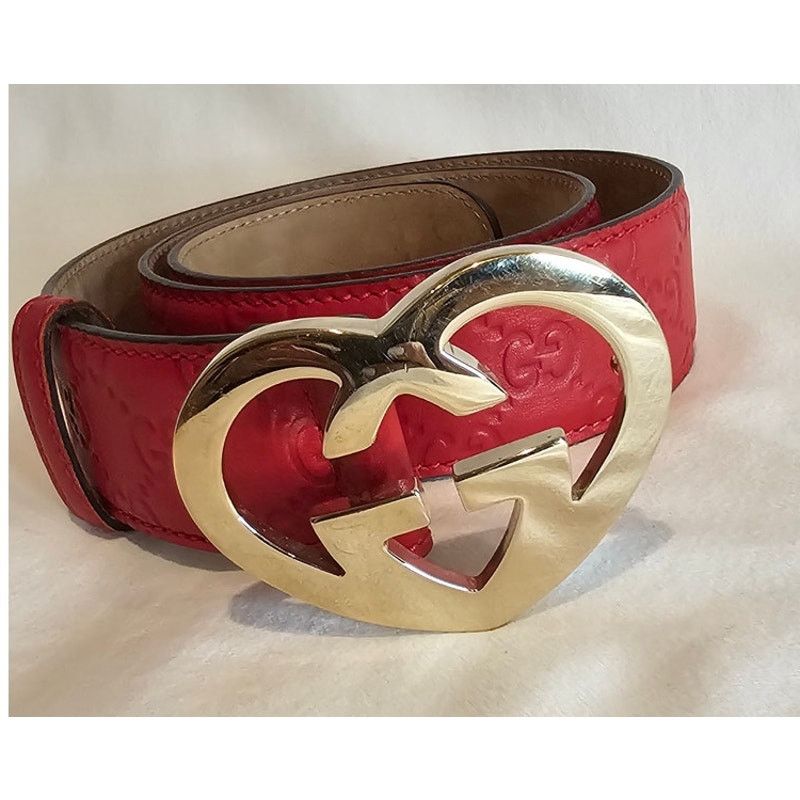 Gucci Gucci Red Guccissima Leather Heart Buckle Belt Size ONE SIZE - 3 Thumbnail