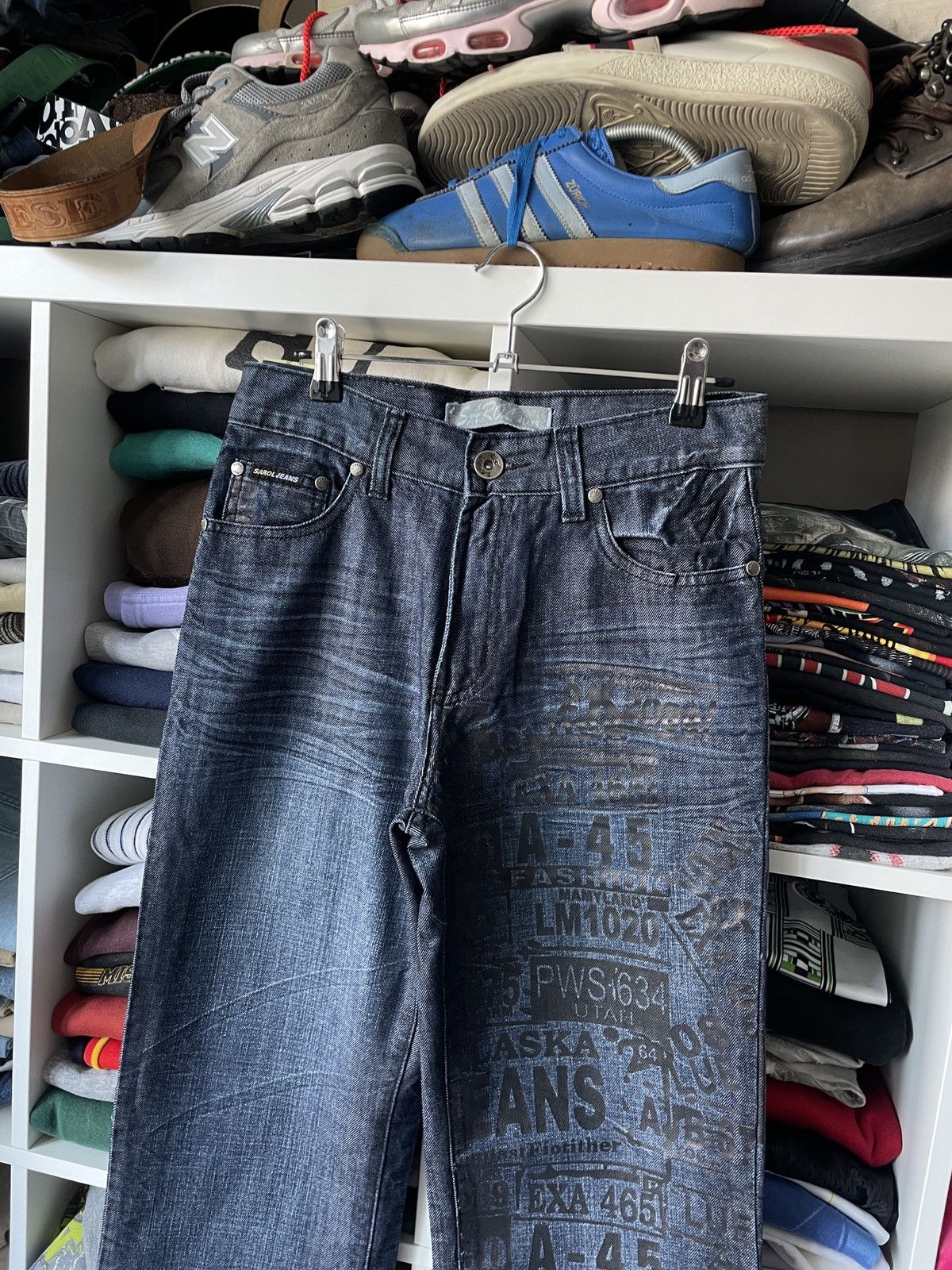Japanese Brand × Vintage Vintage Baggy Wide Flared Jeans Big Logo Washed Faded Hype Size US 30 / EU 46 - 5 Thumbnail
