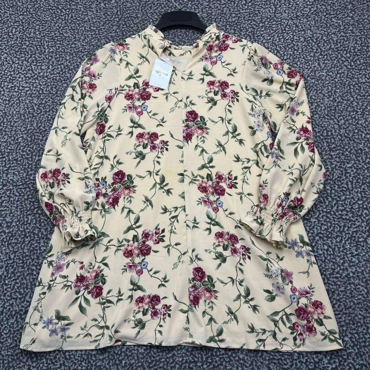 Forever 21 Forever 21 Babydoll Shift Dress Women M Cream Floral Print Size M / US 6-8 / IT 42-44 - 2 Thumbnail
