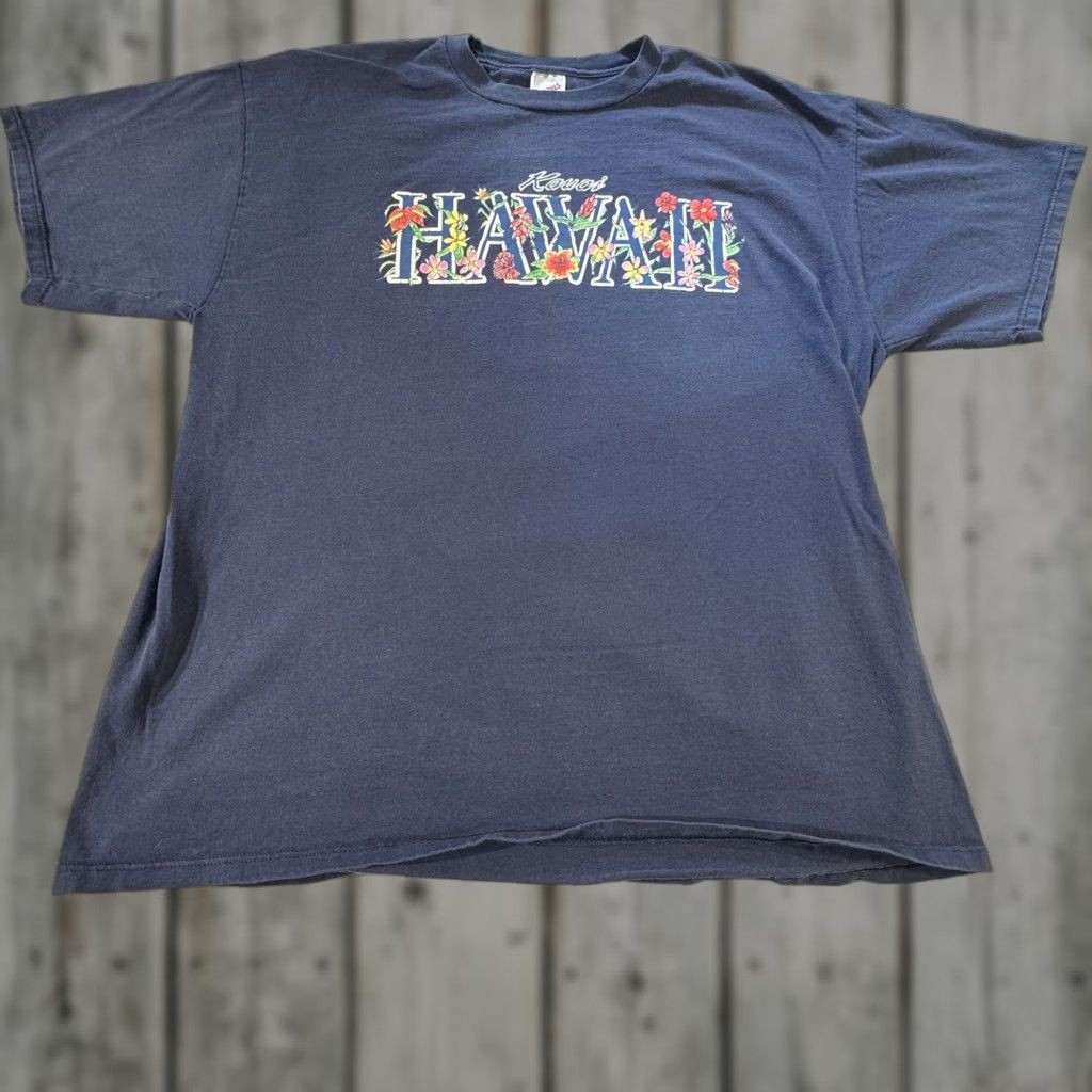 Jerzees VINTAGE Kauai Hawaii Shirt Mens 2XL Jerzees Floral Graphic Tee Made USA Navy Blue Crew Neck Short Sleeve Graphic Print Men Size US XXL / EU 58 / 5 - 1 Thumbnail