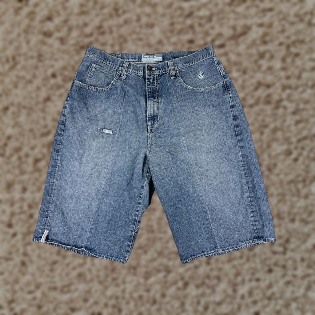 Rocawear VINTAGE Rocawear Shorts Womens 38W Blue Denim Distressed Embroidered Ramie Blend Jeans Short Size 26" / US 2 / IT 38 - 1 Thumbnail