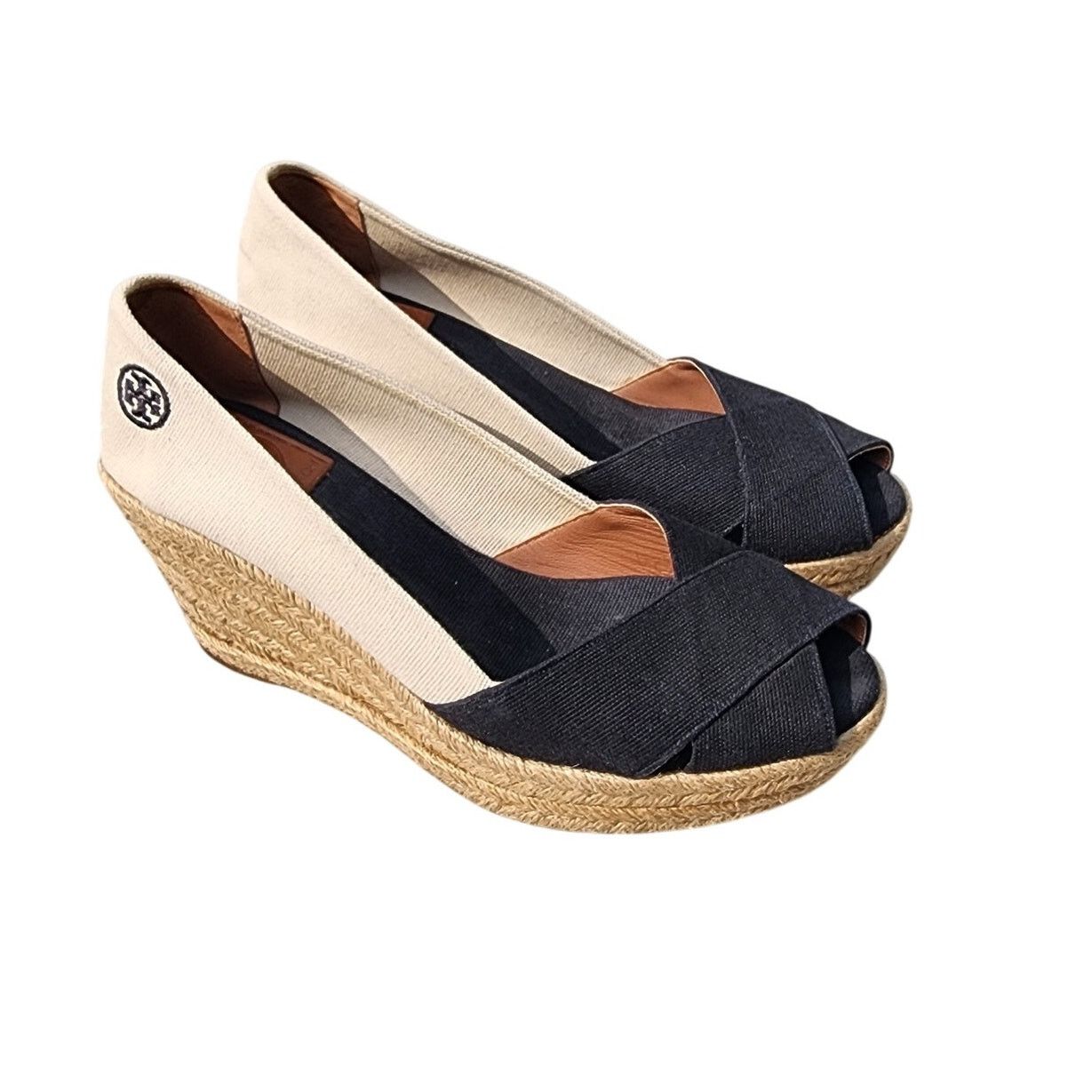 Tory Burch Tory Burch Filipa Canvas Peep Toe Espadrille Wedges 9 Size US 9 / IT 39 - 10 Thumbnail