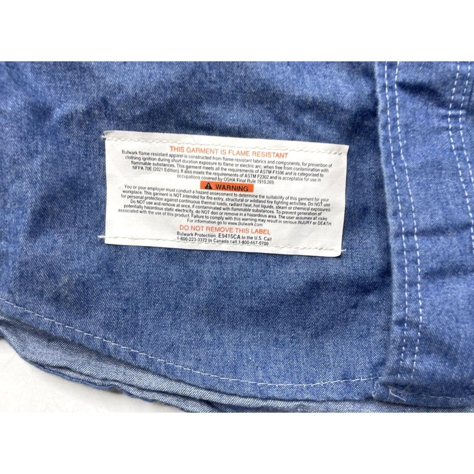 Denime Bulwark Shirt Denim Long Sleeve Button Down Flame Resistant Blue Mens M Size US M / EU 48-50 / 2 - 2 Thumbnail