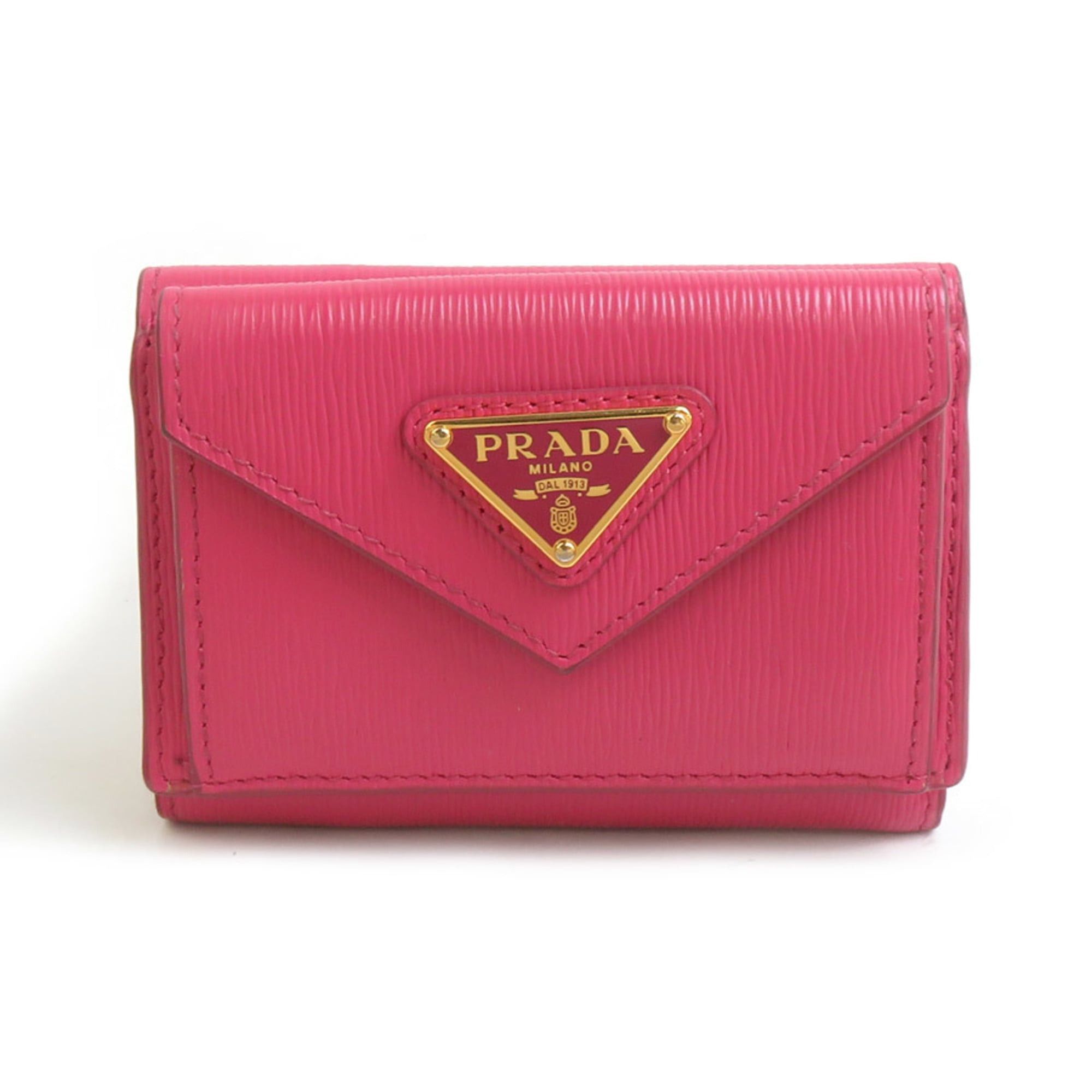 Prada Prada Tri-fold Wallet Leather Magenta Gold Women's e61865a Size ONE SIZE - 1 Thumbnail