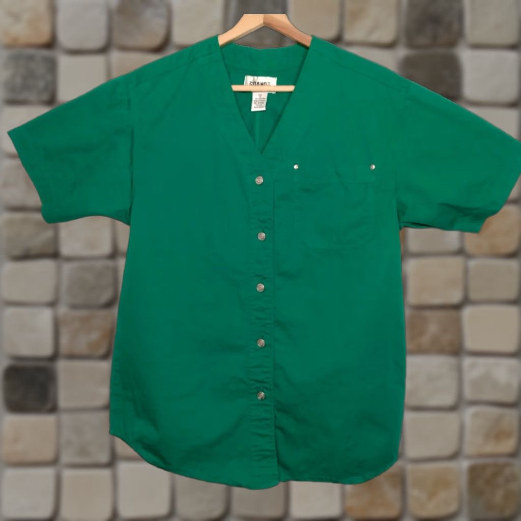 Vintage VINTAGE Gitano Shirt Female Small Green Twill Button-Up V-Neck 90s Classic Womens Size S / US 4 / IT 40 - 1 Thumbnail