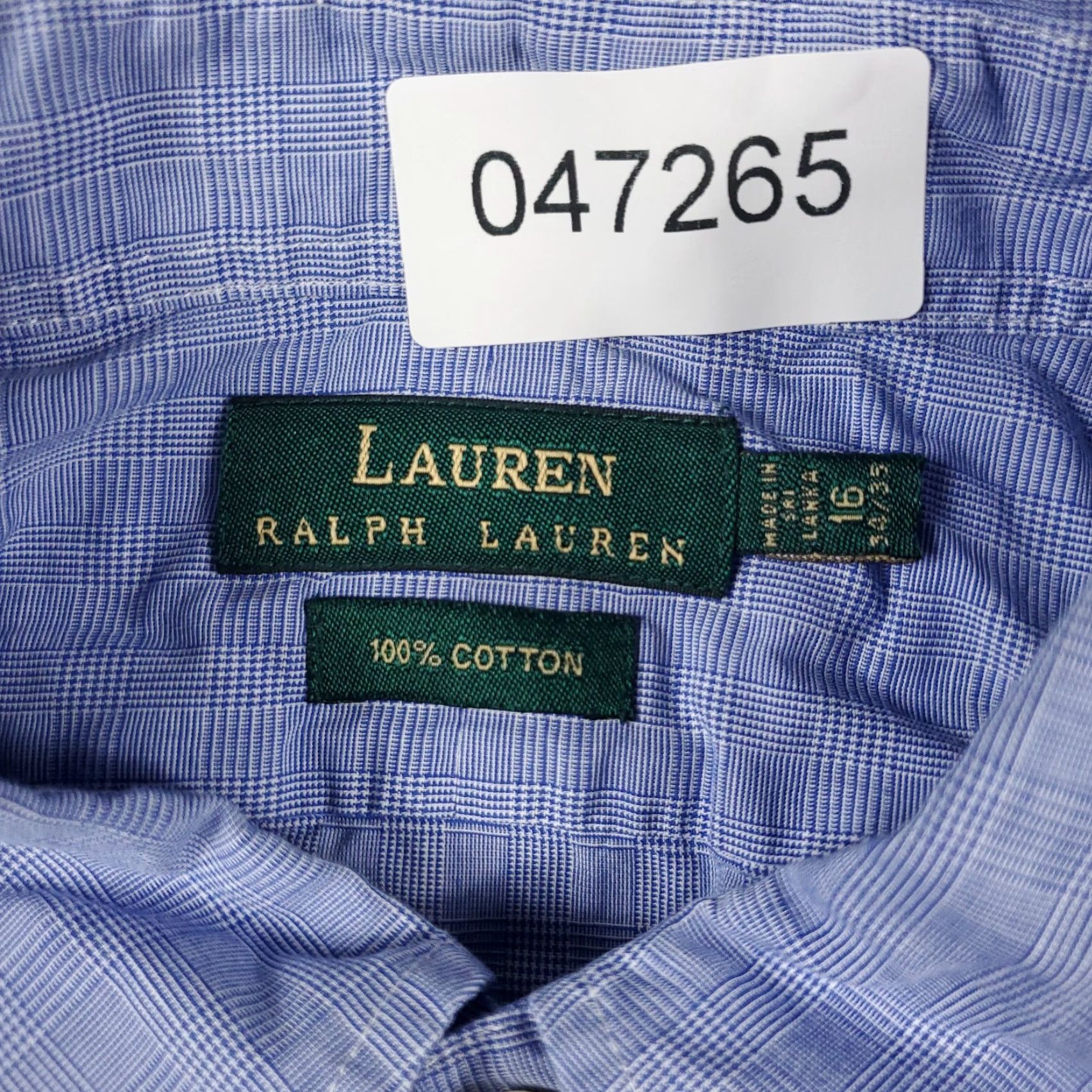 Ralph Lauren Ralph Lauren Shirt Mens 16 Dress Button-Down Long Sleeve Blue Plaid Cotton Size 42R - 6 Thumbnail