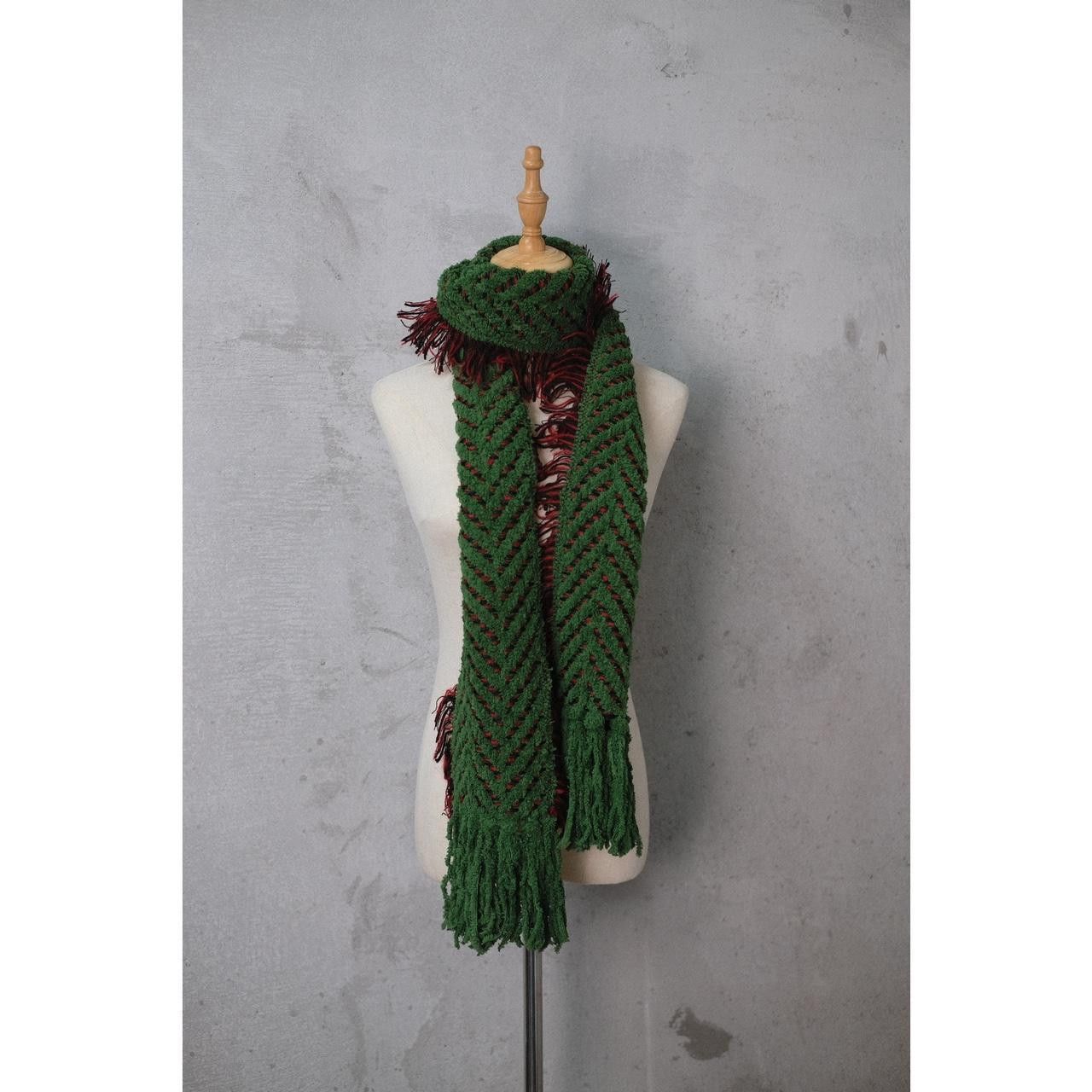 Japanese Brand Rare VTG Fringed Scarf Green OS Size ONE SIZE - 2 Thumbnail