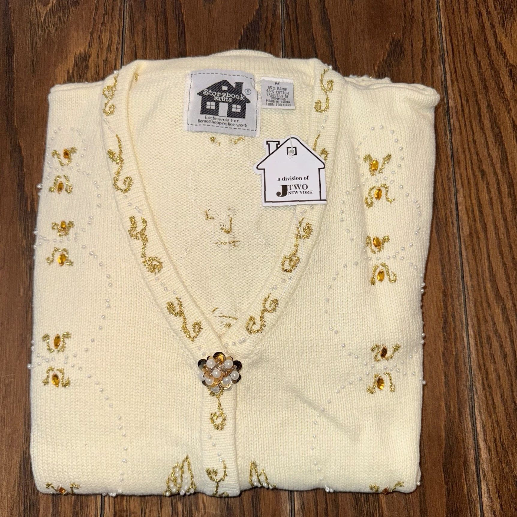 Vintage VINTAGE Storybook Knits Sweater Golden Angel Embroidered Women Medium Christmas Cardigan Size M / US 6-8 / IT 42-44 - 7 Thumbnail