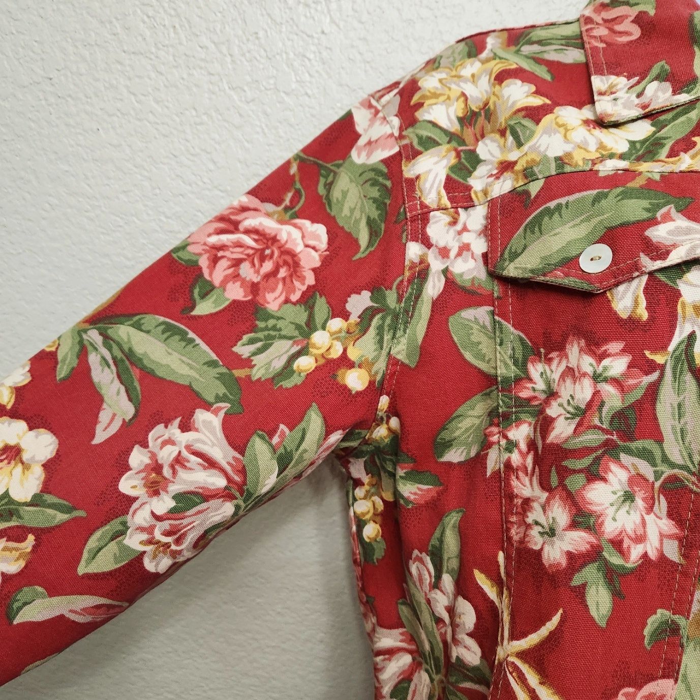 Norm Thompson Vintage Burnt Orange Floral Print Button Denim Jacket Large Size L / US 10 / IT 46 - 3 Thumbnail