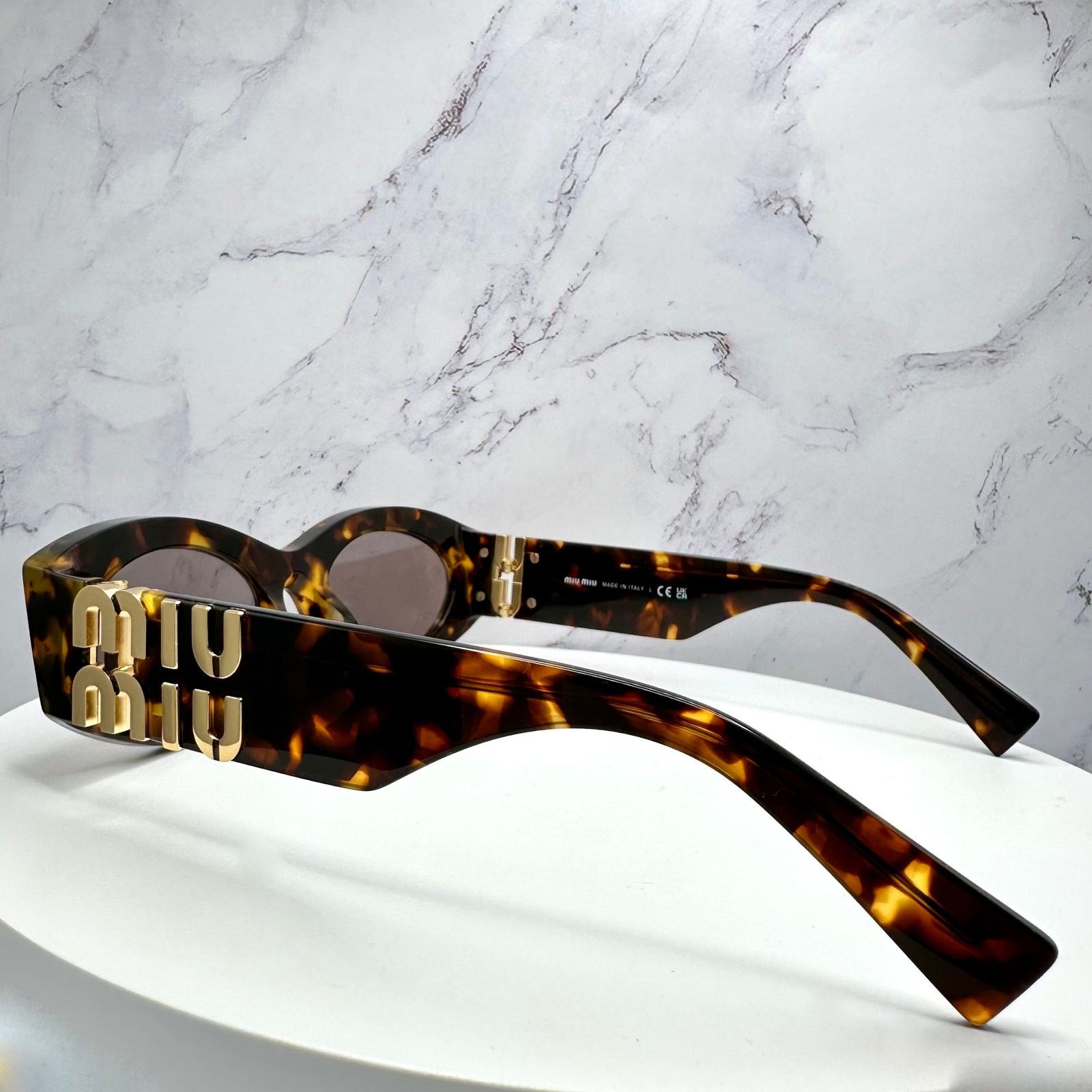 Miu Miu New MIU MIU Sunglasses Brown Tortoise Shell Oval Gold Logo Size ONE SIZE - 6 Thumbnail