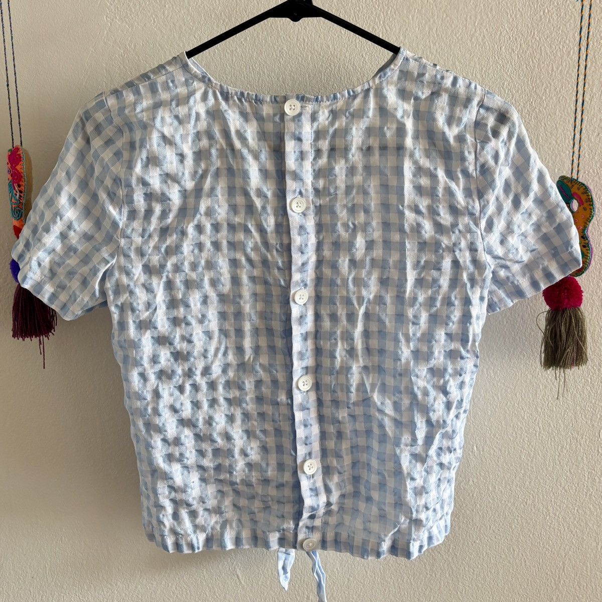 Madewell Blue Madewell Gingham Tie-Front Top Size XXS / US 00 / IT 34 - 2 Thumbnail