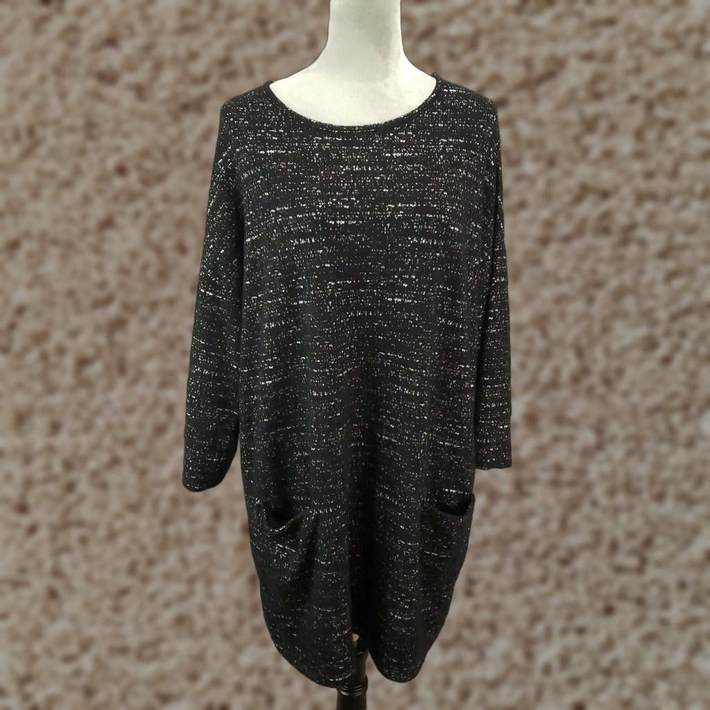 Vintage Clara Sun Woo Tunic Top Womens L Black Speckled Textured 3/4 Sleeve Round Neck Pullover Knit Blouse Dressy Casual Modern Vintage No Size L / US 10 / IT 46 - 1 Thumbnail