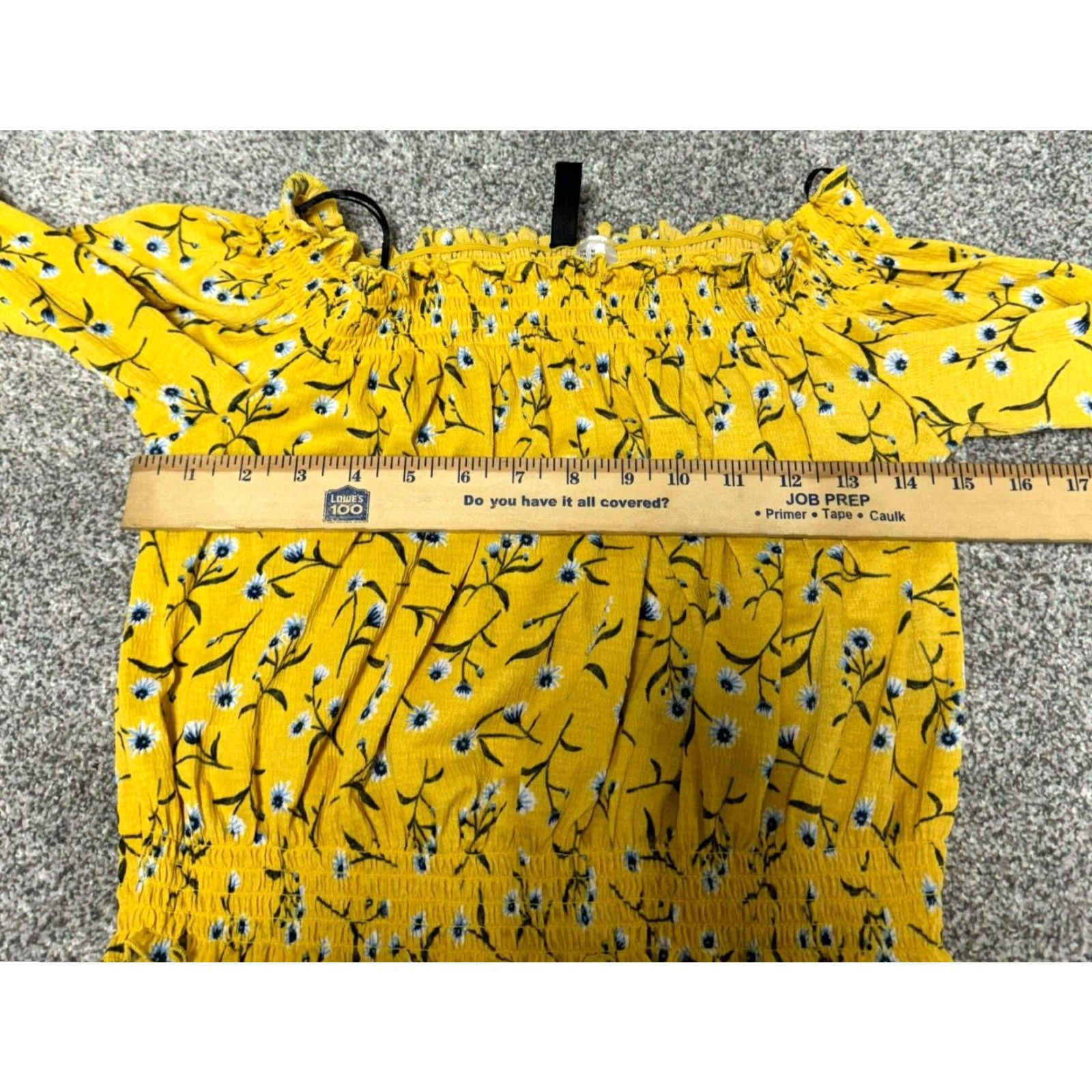 H&M H&M Divided Cropped Top Women M Floral Boho Cottagecore Peasant Smocked Off Shoulder Long Sleeve Yellow Cropped Blouse Size M / US 6-8 / IT 42-44 - 6 Thumbnail