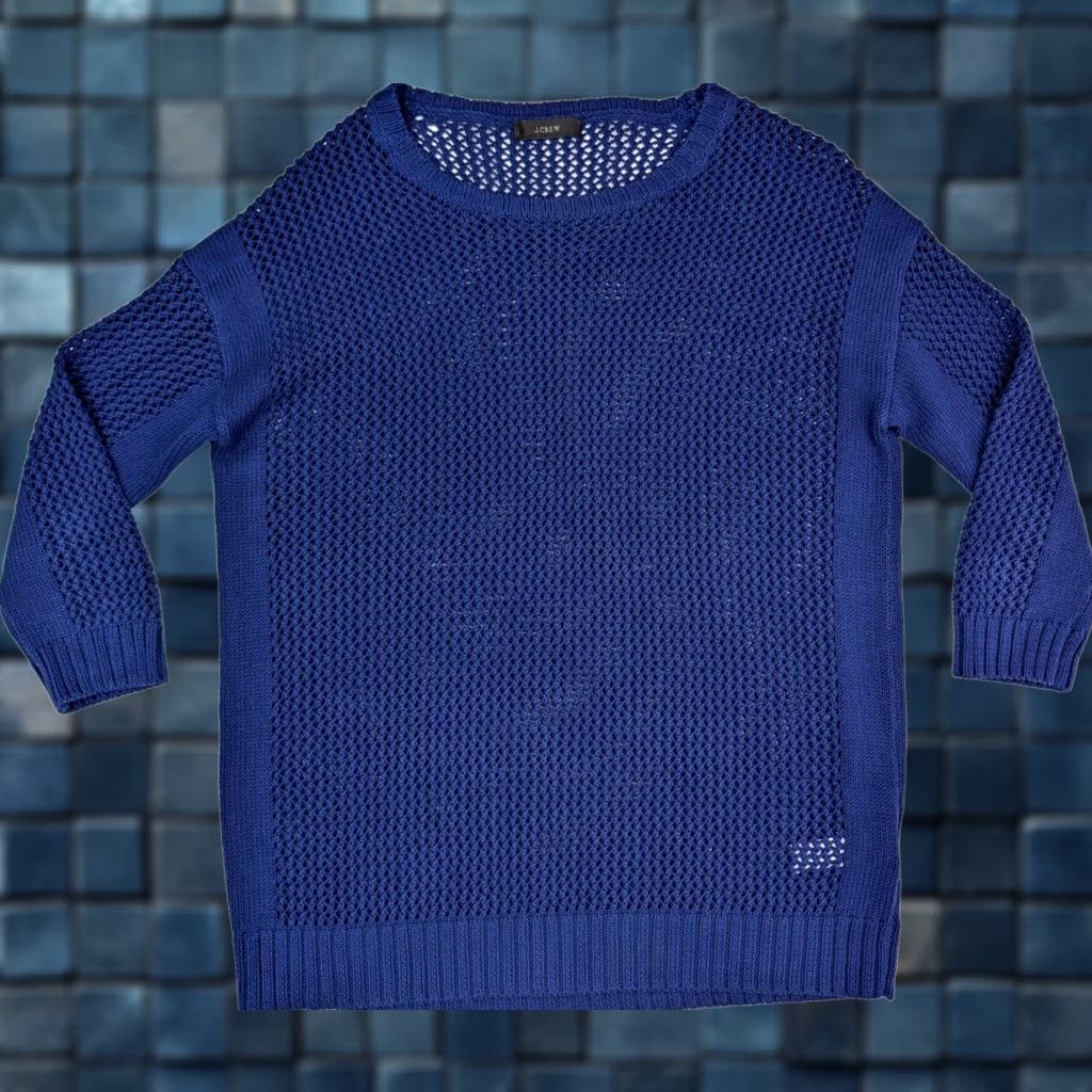 J.Crew J. Crew Sweater Navy Blue Cable-Knit Pullover Crew Neck 3/4 Sleeve 100% Cotton Women L Size L / US 10 / IT 46 - 1 Thumbnail