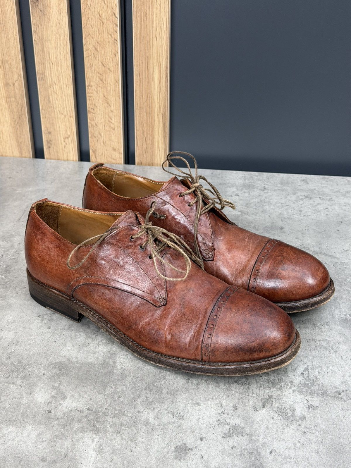 Shoto Shoto Avant-Garde Brown Leather Derby Shoes Handmade Size 42 Size US 9 / EU 42 - 1 Thumbnail