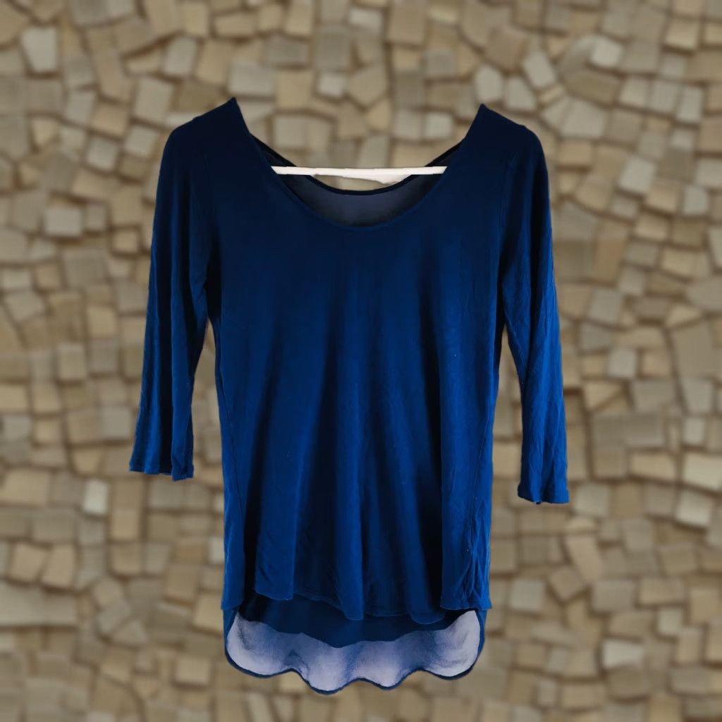 Express Express T-Shirt Navy Blue Long Sleeve High-Low Hem Stretch Womens Small XS? Size S / US 4 / IT 40 - 1 Thumbnail