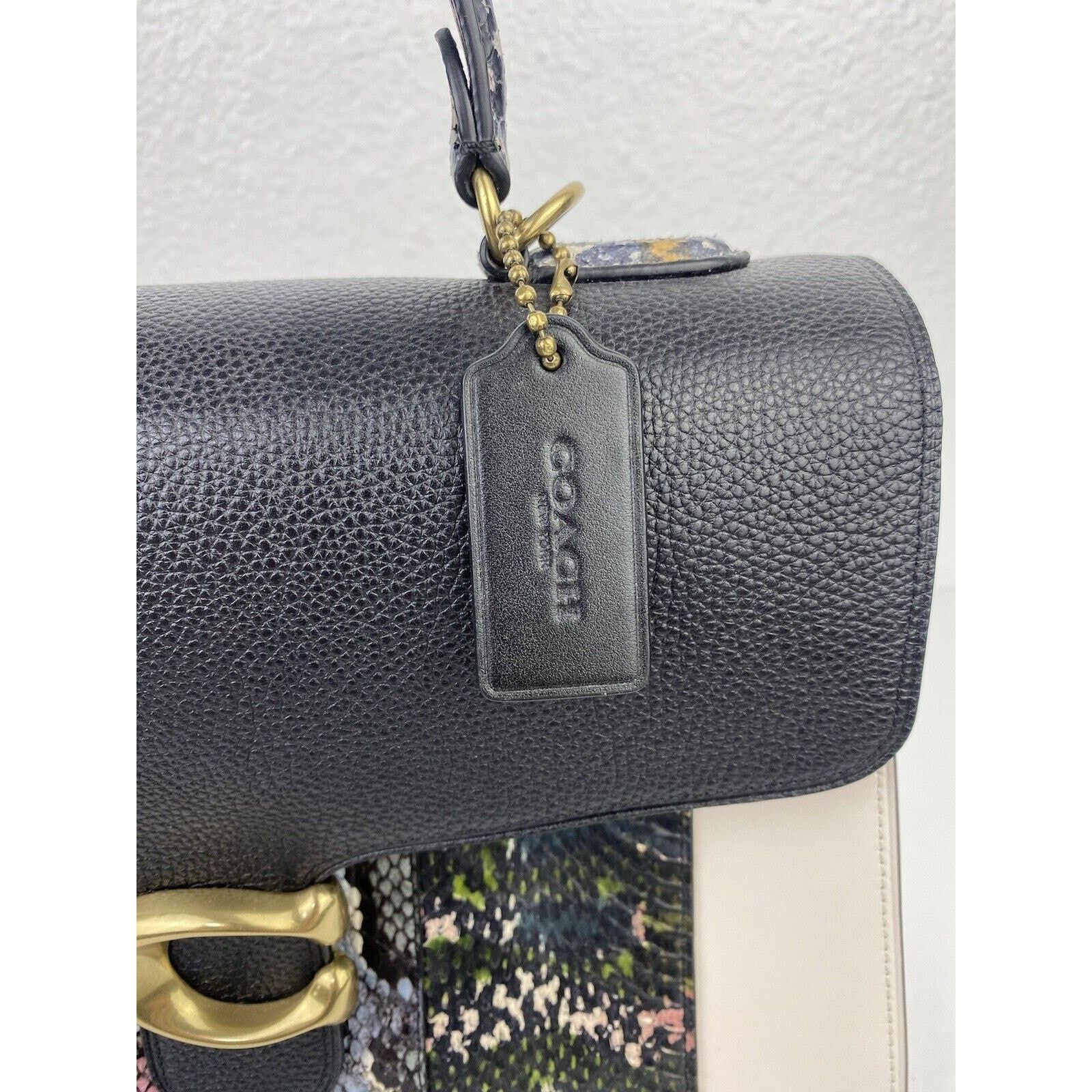 Coach Tabby Top Handle Black White Leather Snakeskin Purse